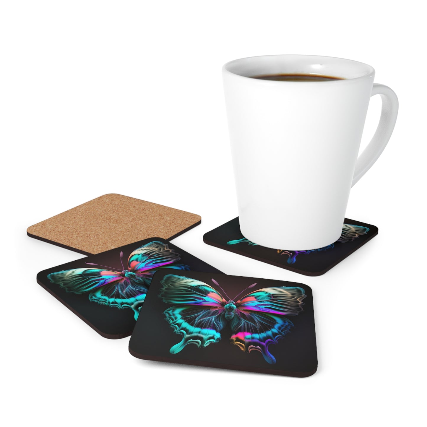 Corkwood Coaster Set Neon Butterfly Fusion 3