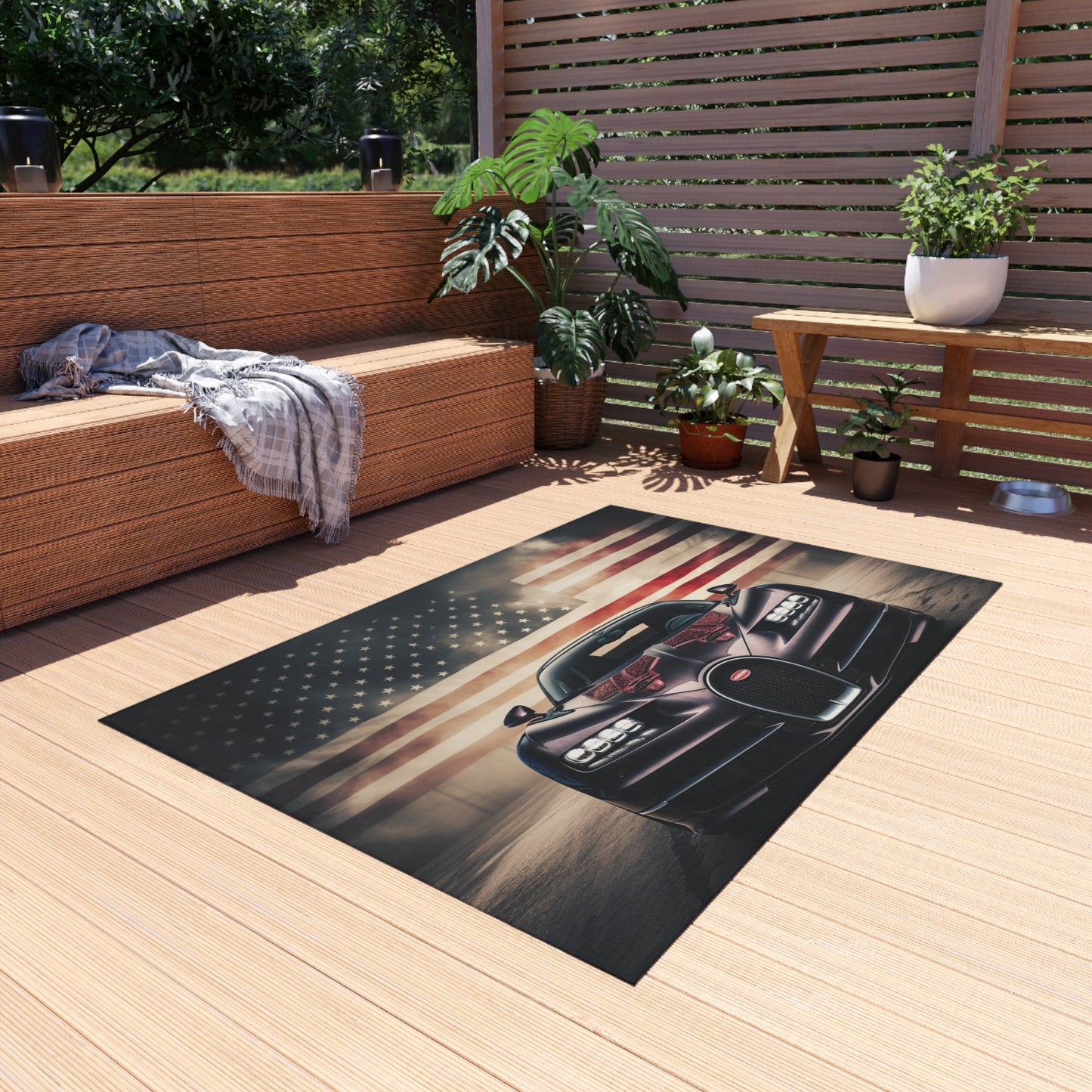 Outdoor Rug  American Flag Background Bugatti 2