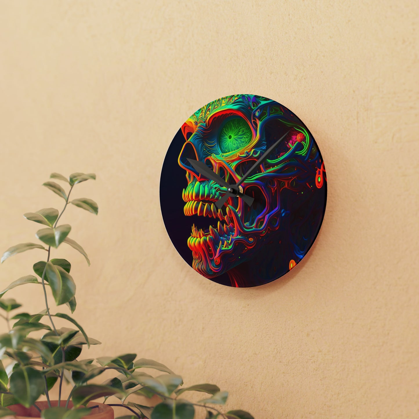 Acrylic Wall Clock Florescent Skull Death 1