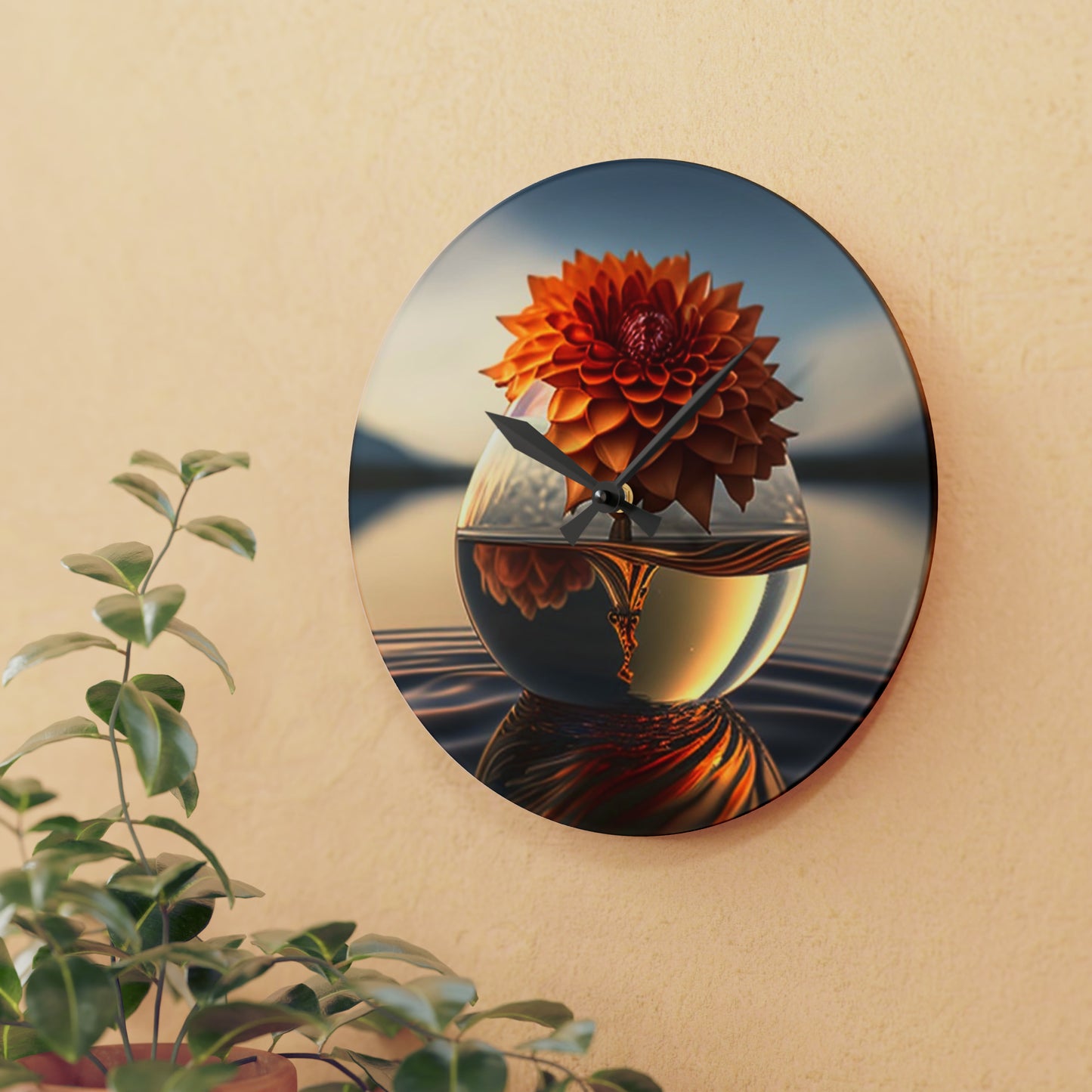 Acrylic Wall Clock Dahlia Orange 1