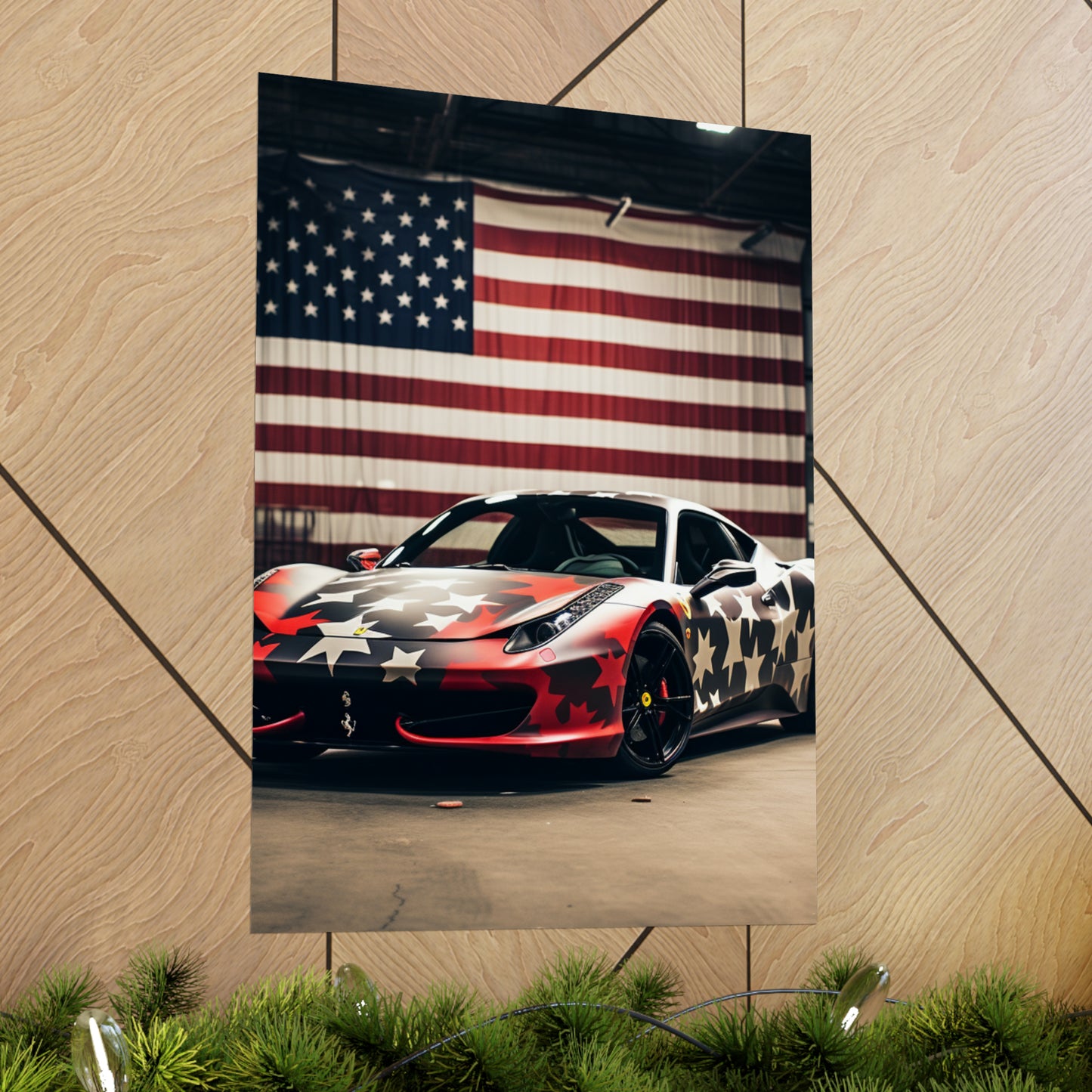 Premium Matte Vertical Posters American Flag Farrari 1