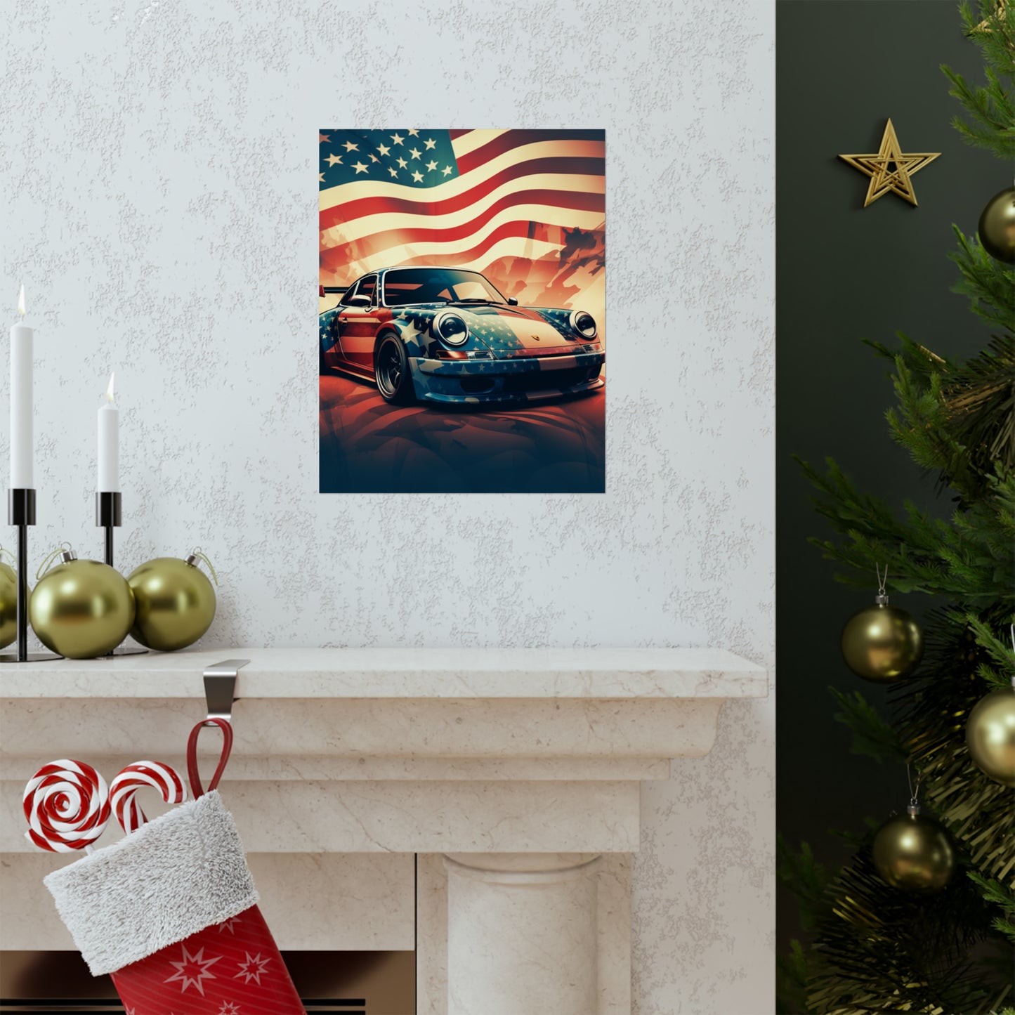 Premium Matte Vertical Posters Abstract American Flag Background Porsche 4