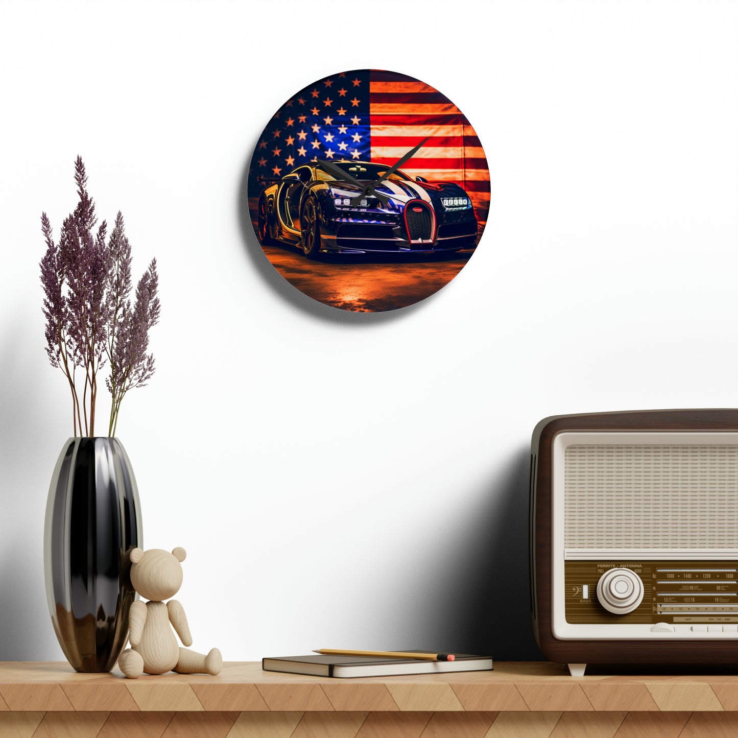 Acrylic Wall Clock Macro Bugatti American Flag 4