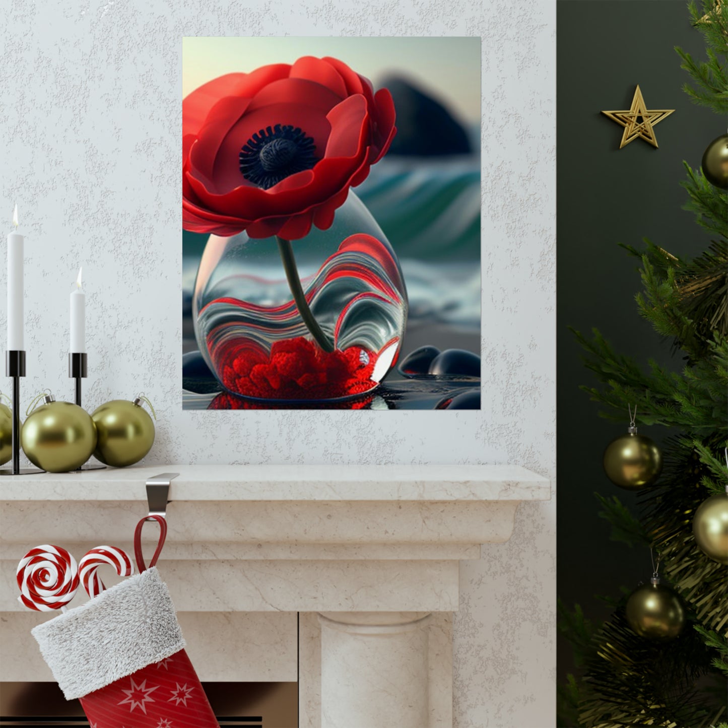 Premium Matte Vertical Posters Red Anemone in a Vase 1