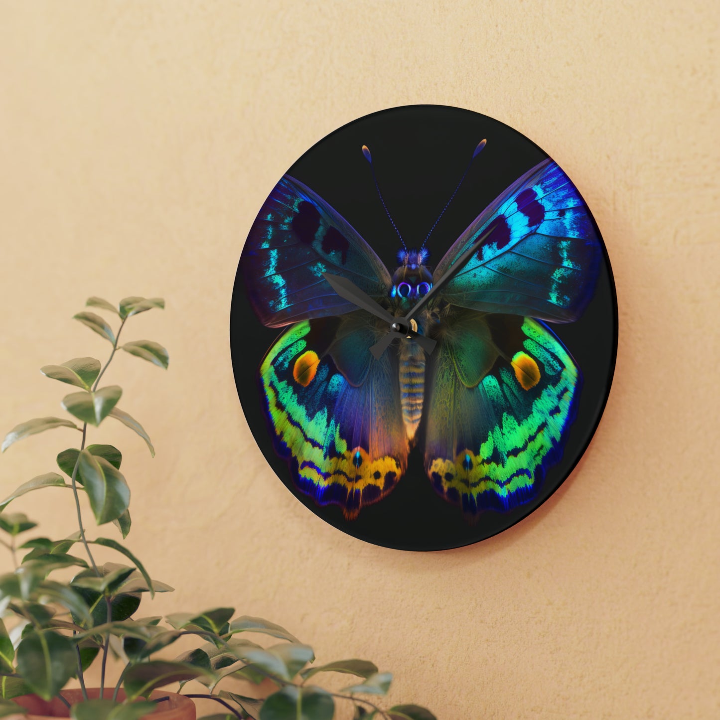 Acrylic Wall Clock Neon Hue Butterfly 4