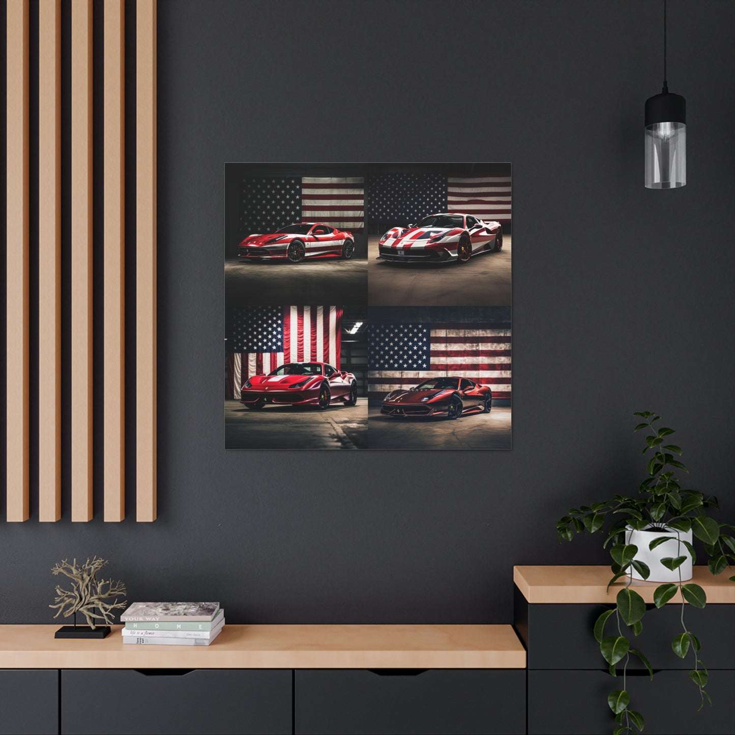 Canvas Gallery Wraps American Flag Background Ferrari 5