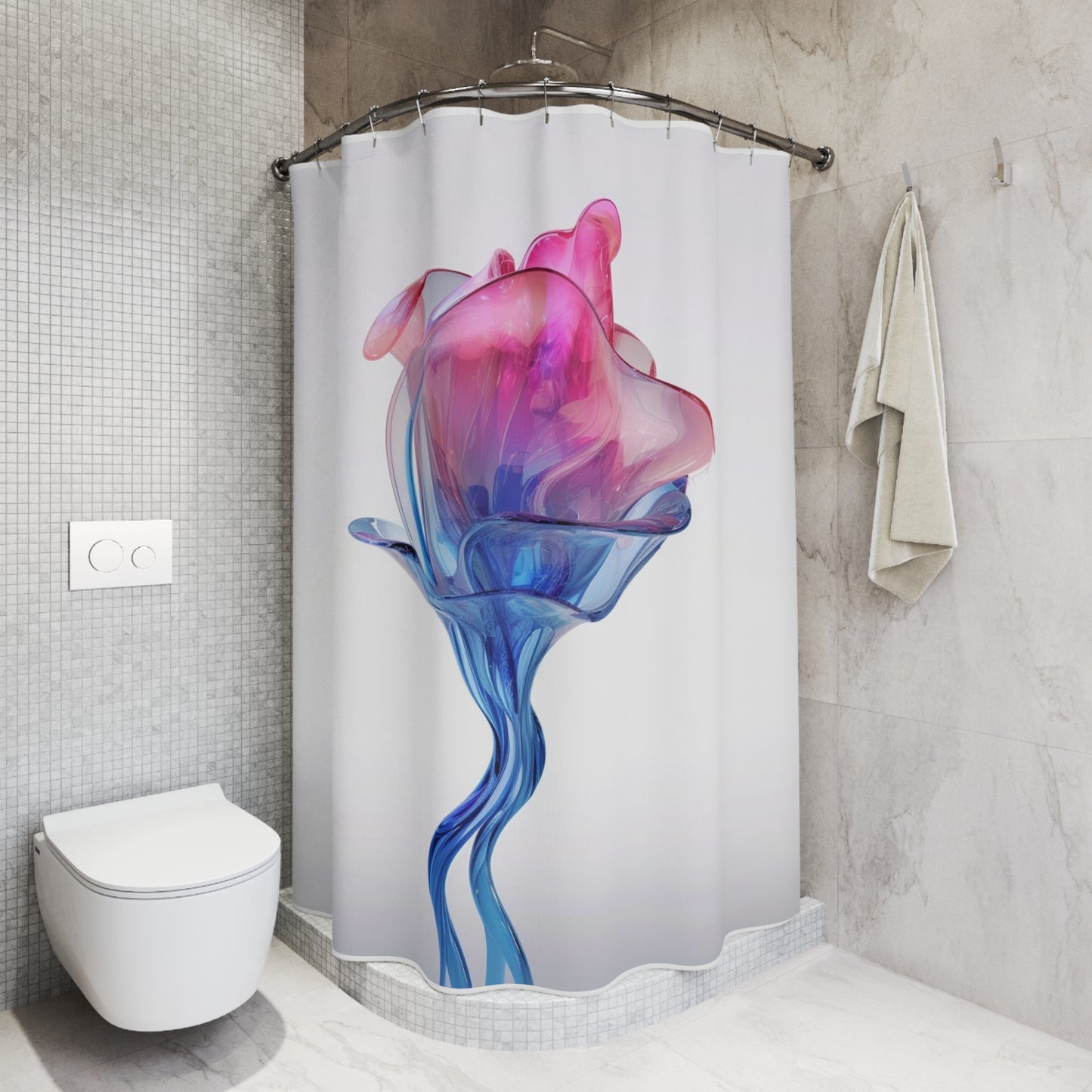 Polyester Shower Curtain Pink & Blue Tulip Rose 4