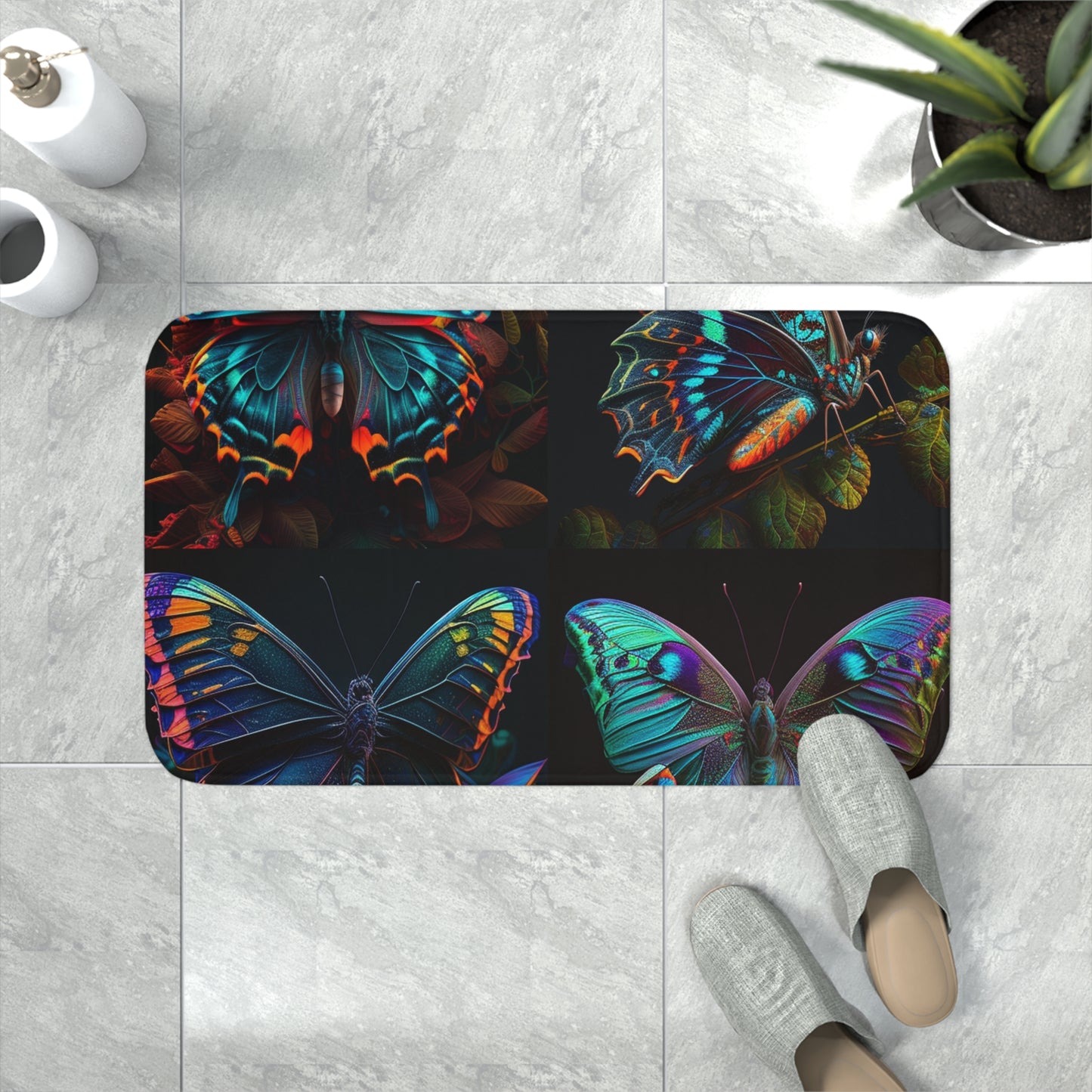 Memory Foam Bath Mat Hue Neon Butterfly 5