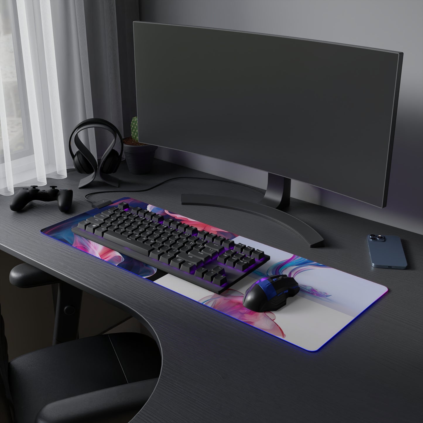 LED Gaming Mouse Pad Pink & Blue Tulip Rose 5