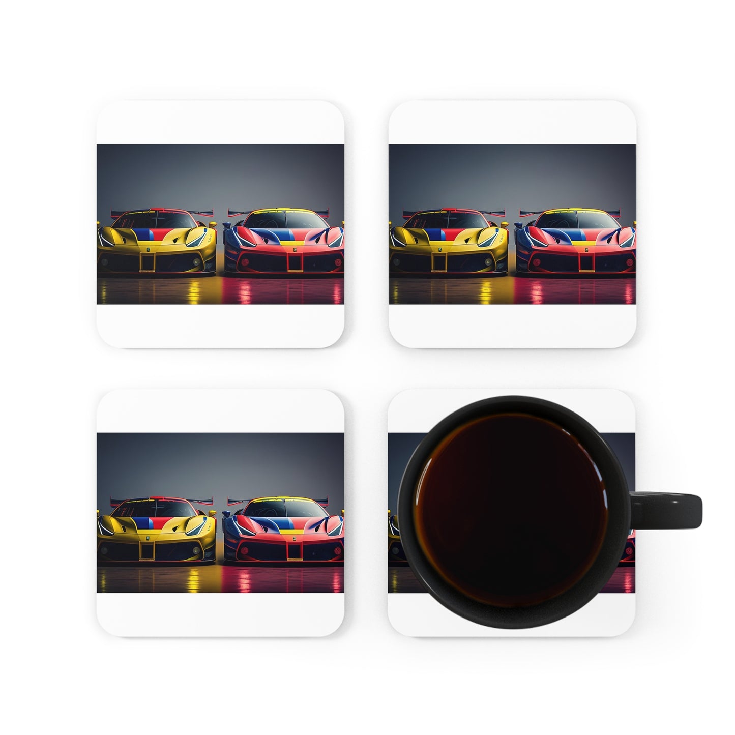 Corkwood Coaster Set Ferrari Red Blue 1