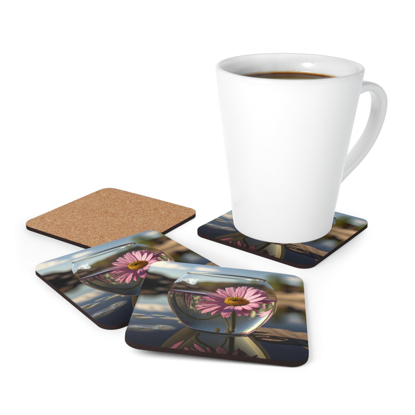 Corkwood Coaster Set Daisy in a vase 1