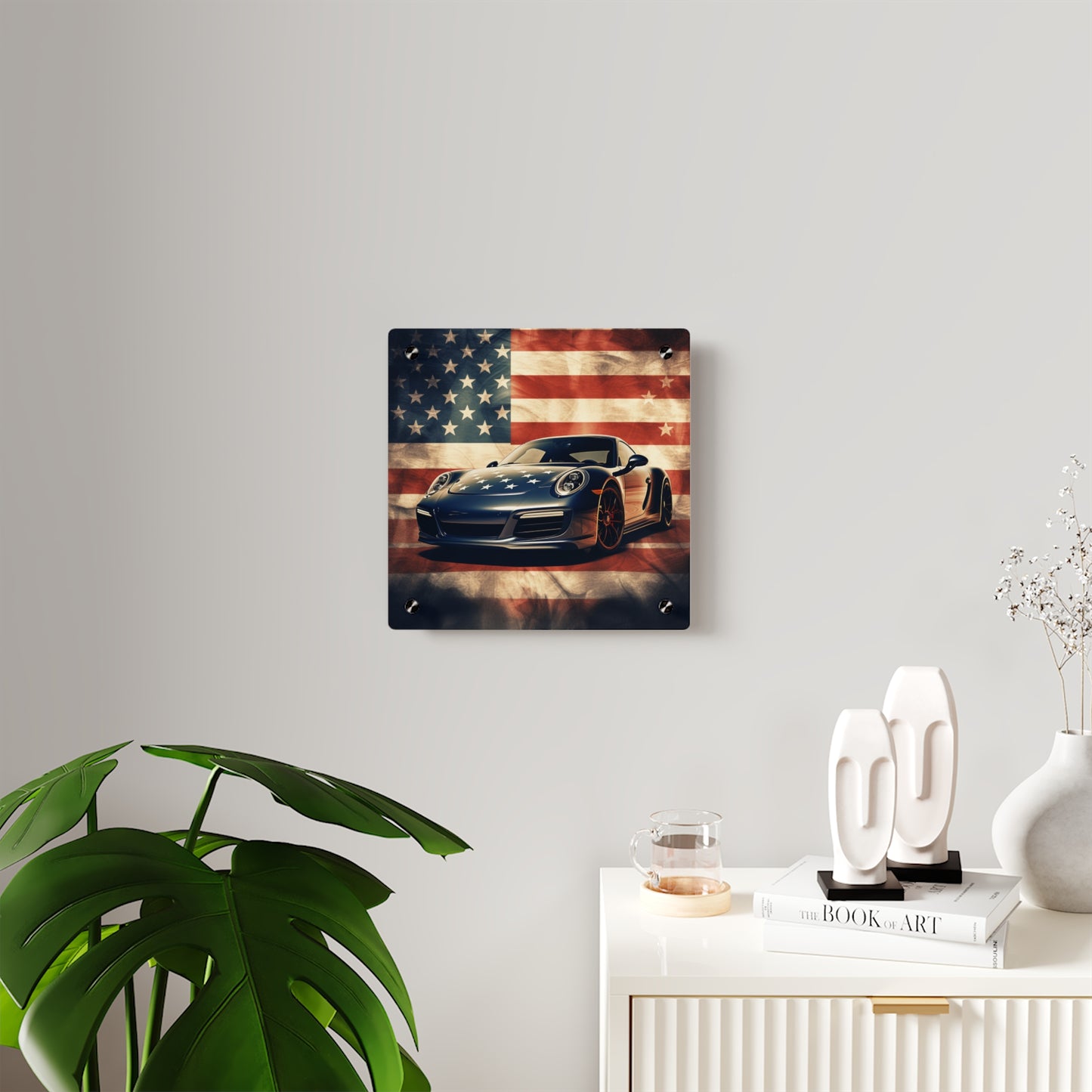 Acrylic Wall Art Panels Abstract American Flag Background Porsche 3