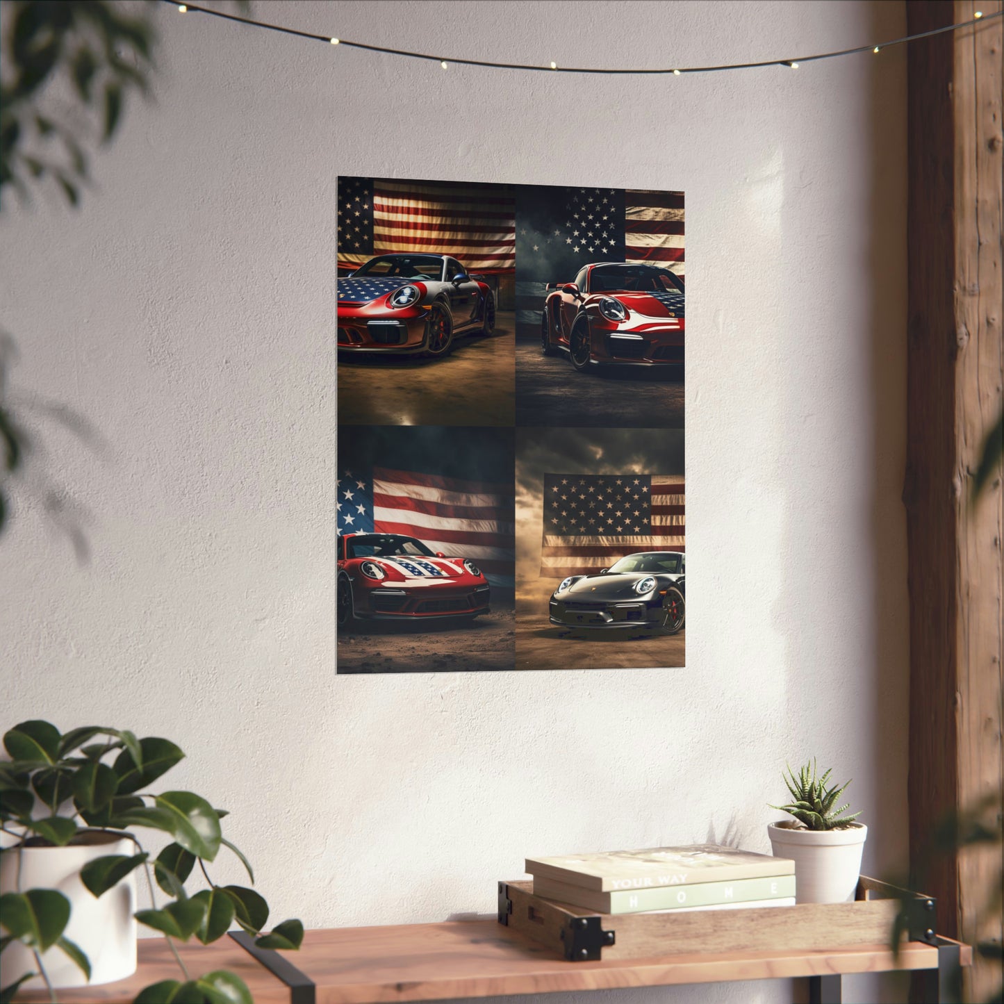 Premium Matte Vertical Posters American Flag Background Porsche 5