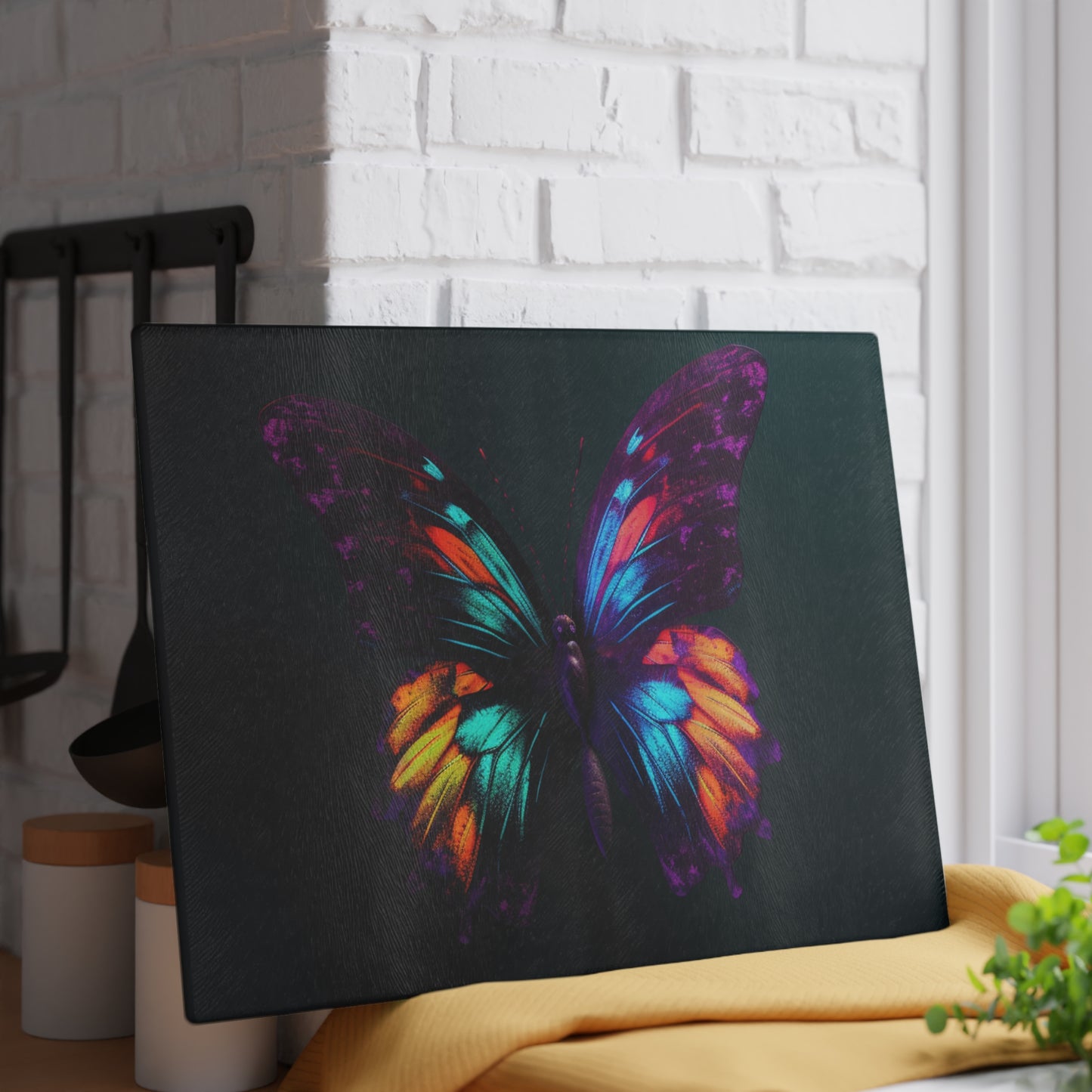 Glass Cutting Board Hyper Colorful Butterfly Purple 1