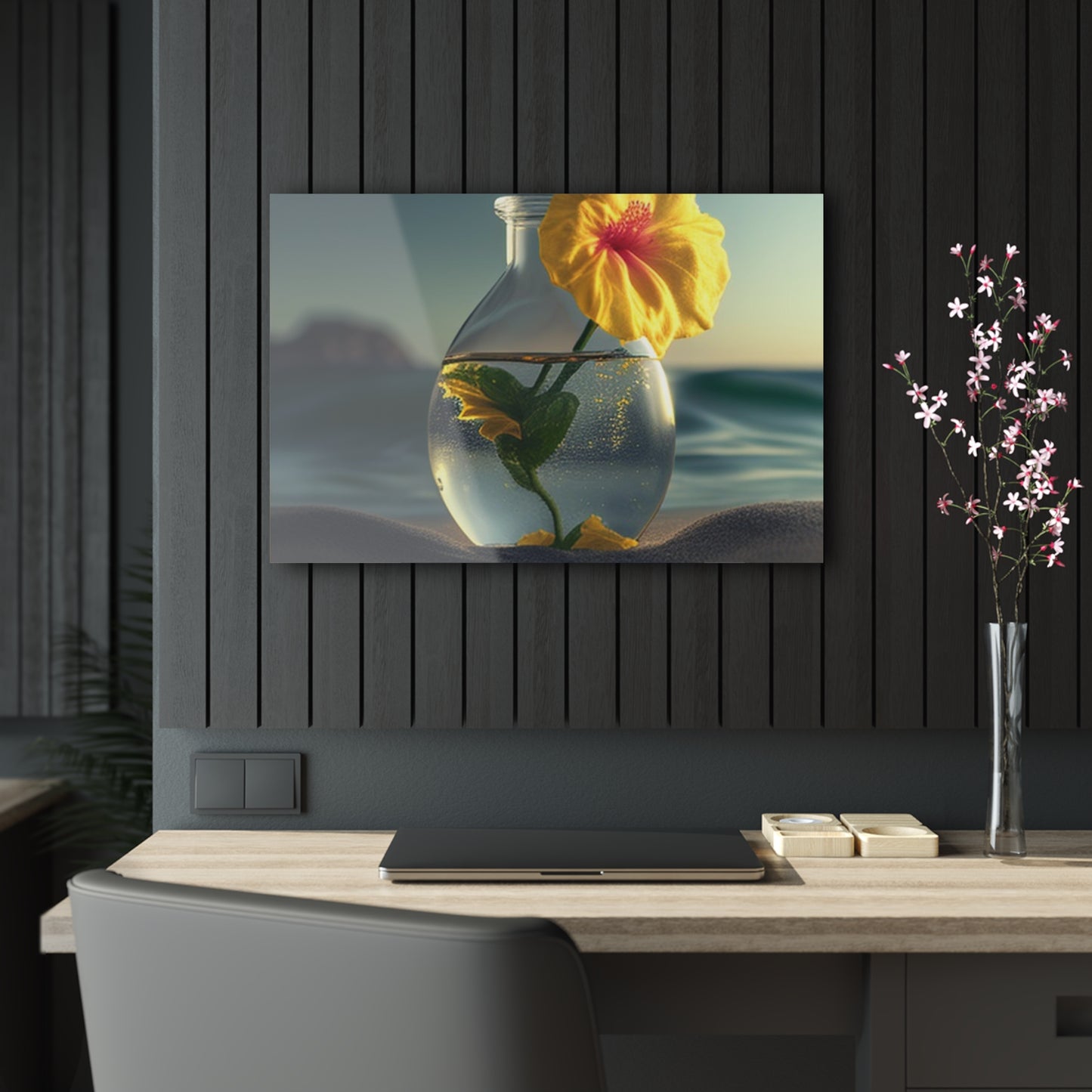 Acrylic Prints Yellow Hibiscus glass 2