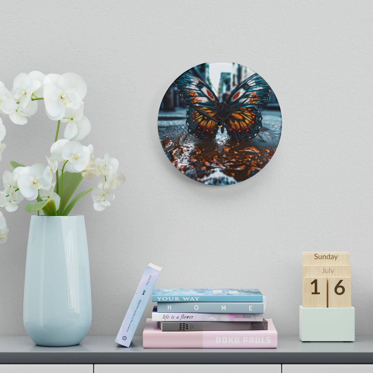 Acrylic Wall Clock Water Butterfly Street 3