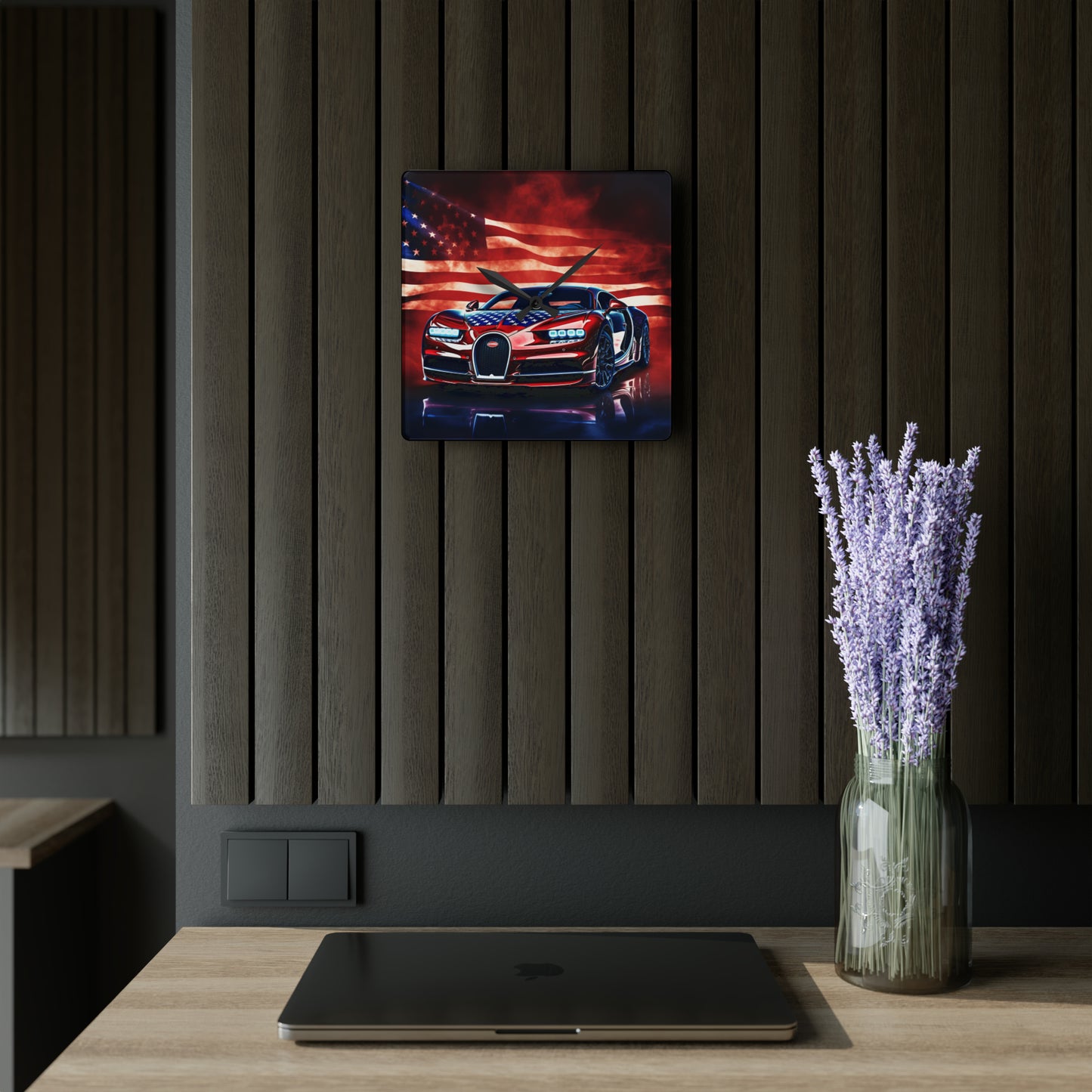 Acrylic Wall Clock Abstract American Flag Background Bugatti 3