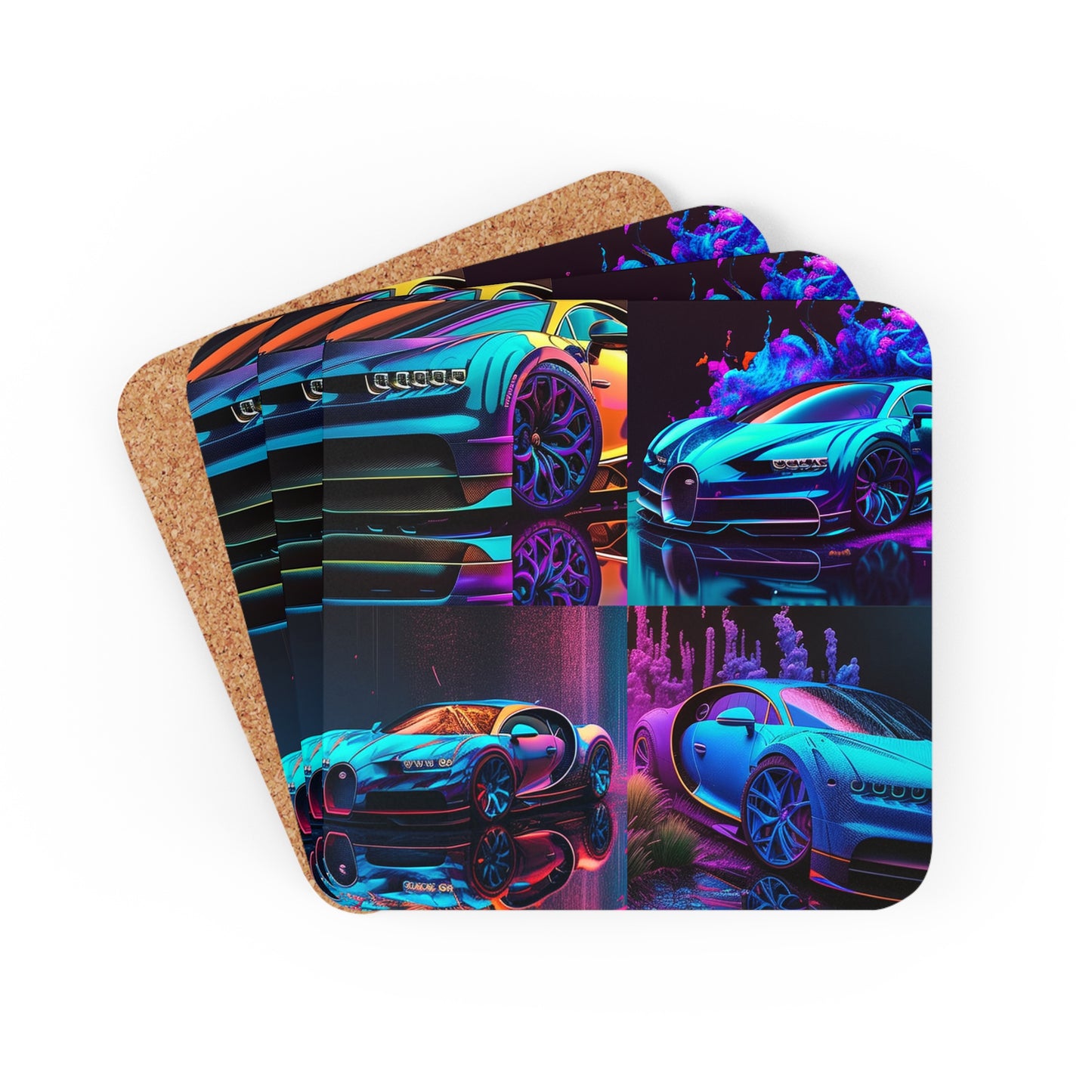 Corkwood Coaster Set Bugatti Neon Chiron 5