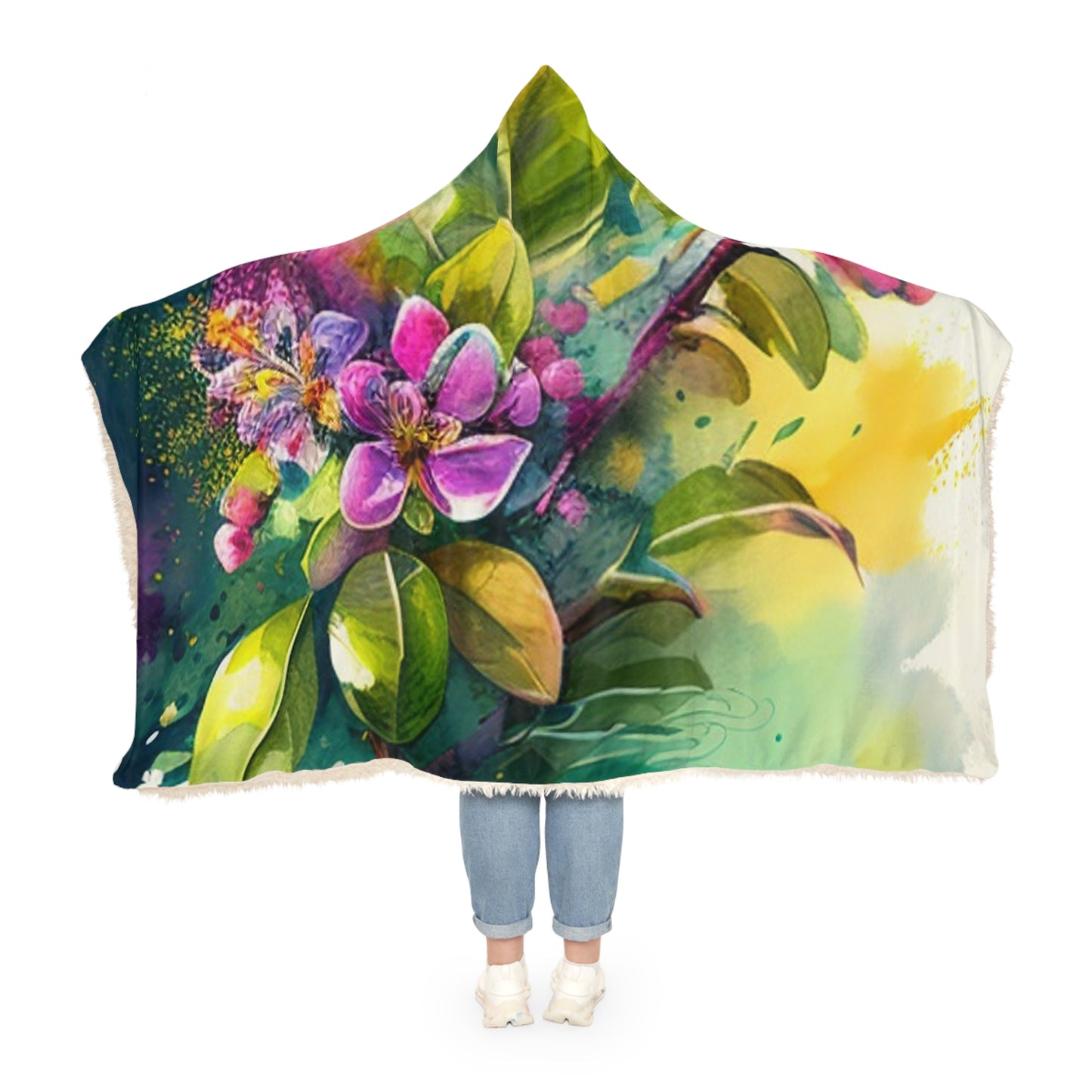 Snuggle Hooded Blanket Mother Nature Bright Spring Colors Realistic Watercolor 1