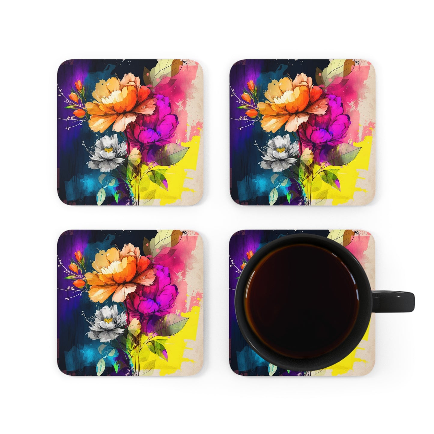 Corkwood Coaster Set Bright Spring Flowers 4