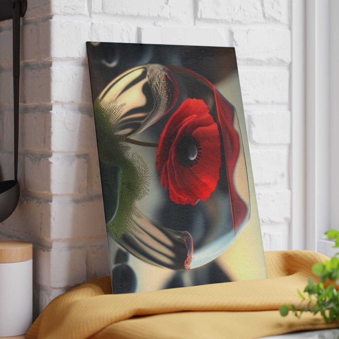 Glass Cutting Board Red Anemone in a Vase 3