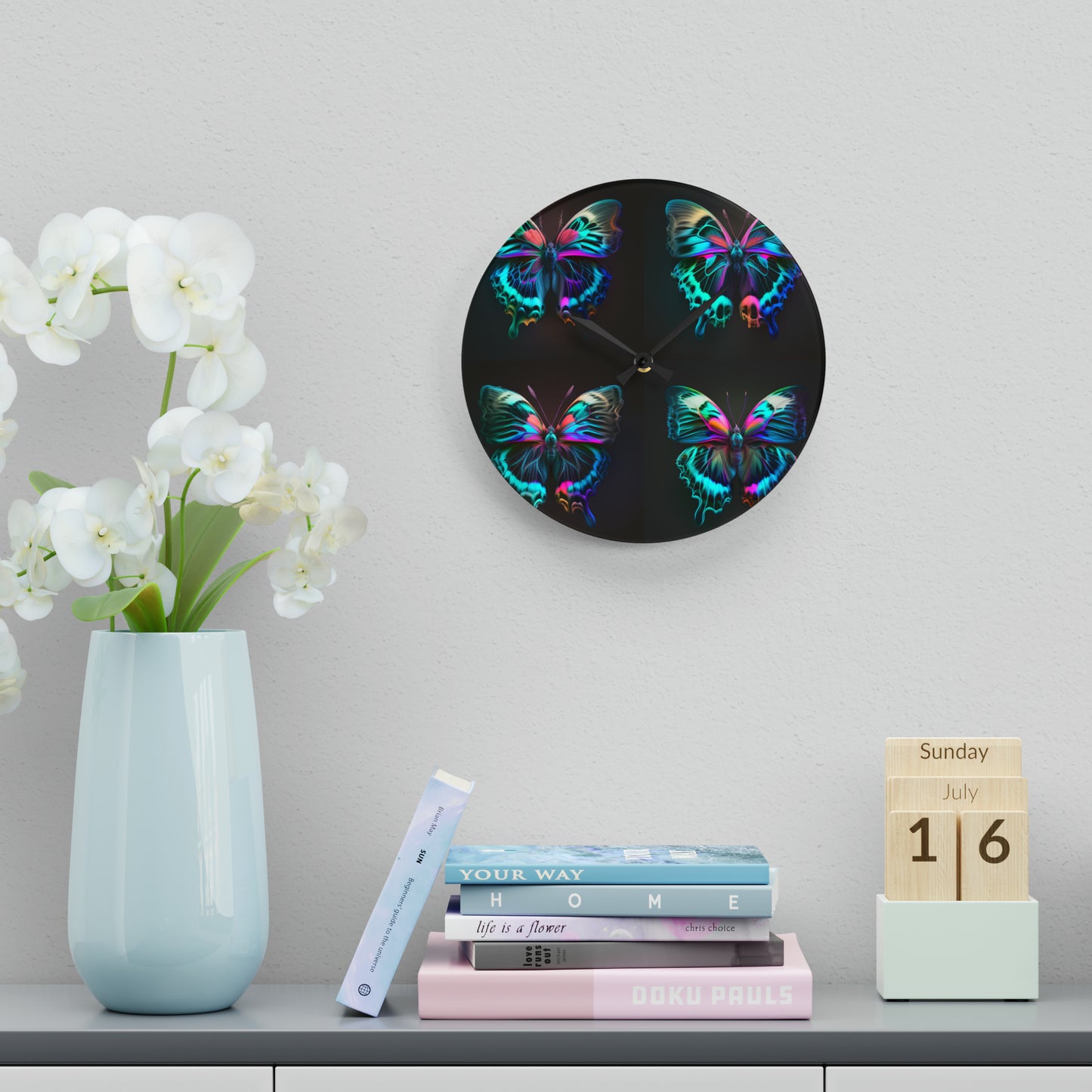 Acrylic Wall Clock Neon Butterfly Fusion 5