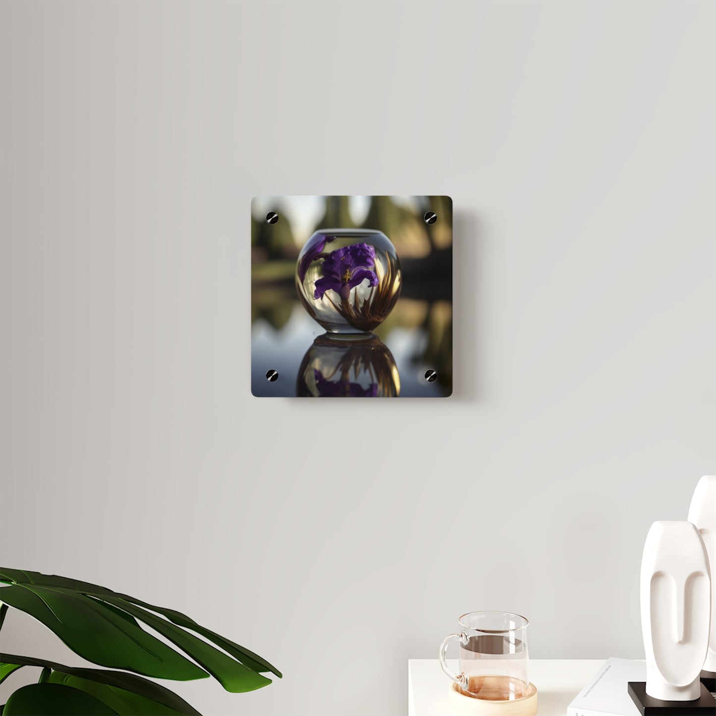 Acrylic Wall Art Panels Purple Iris in a vase 2