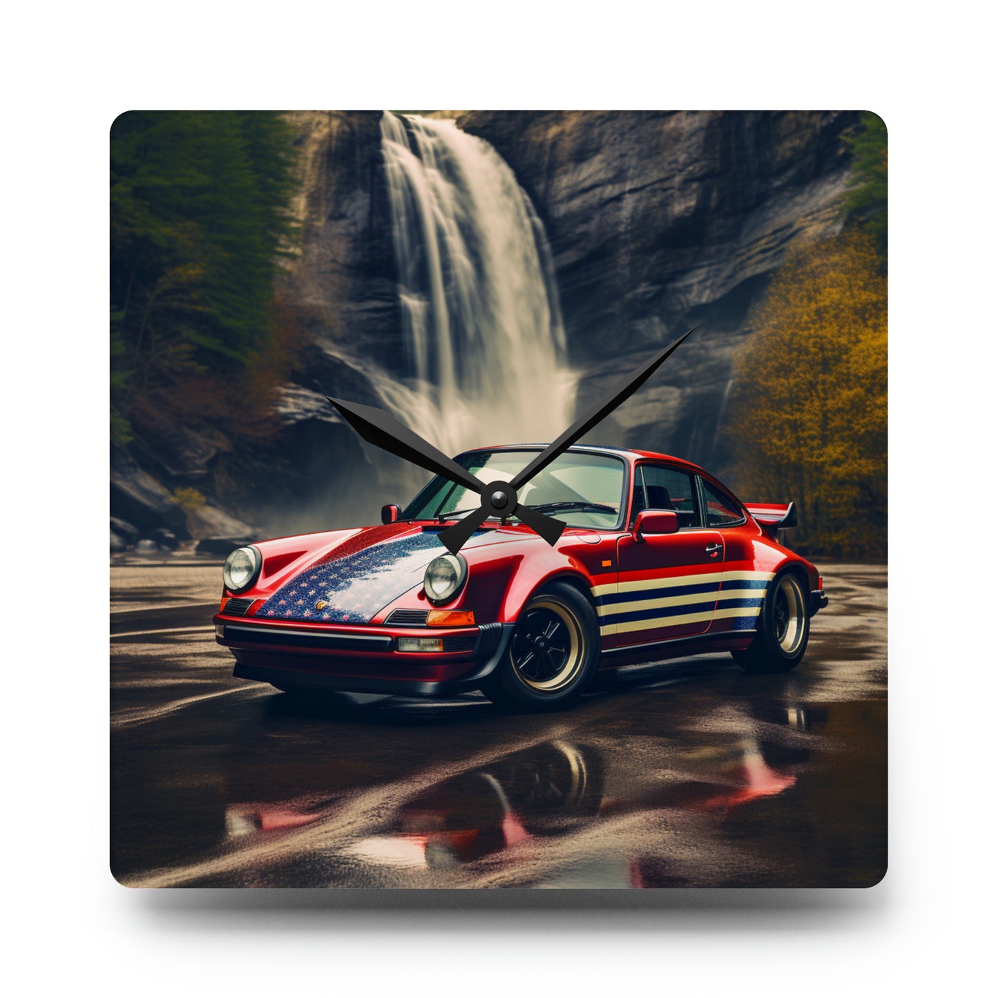 Acrylic Wall Clock American Flag Porsche Abstract 1