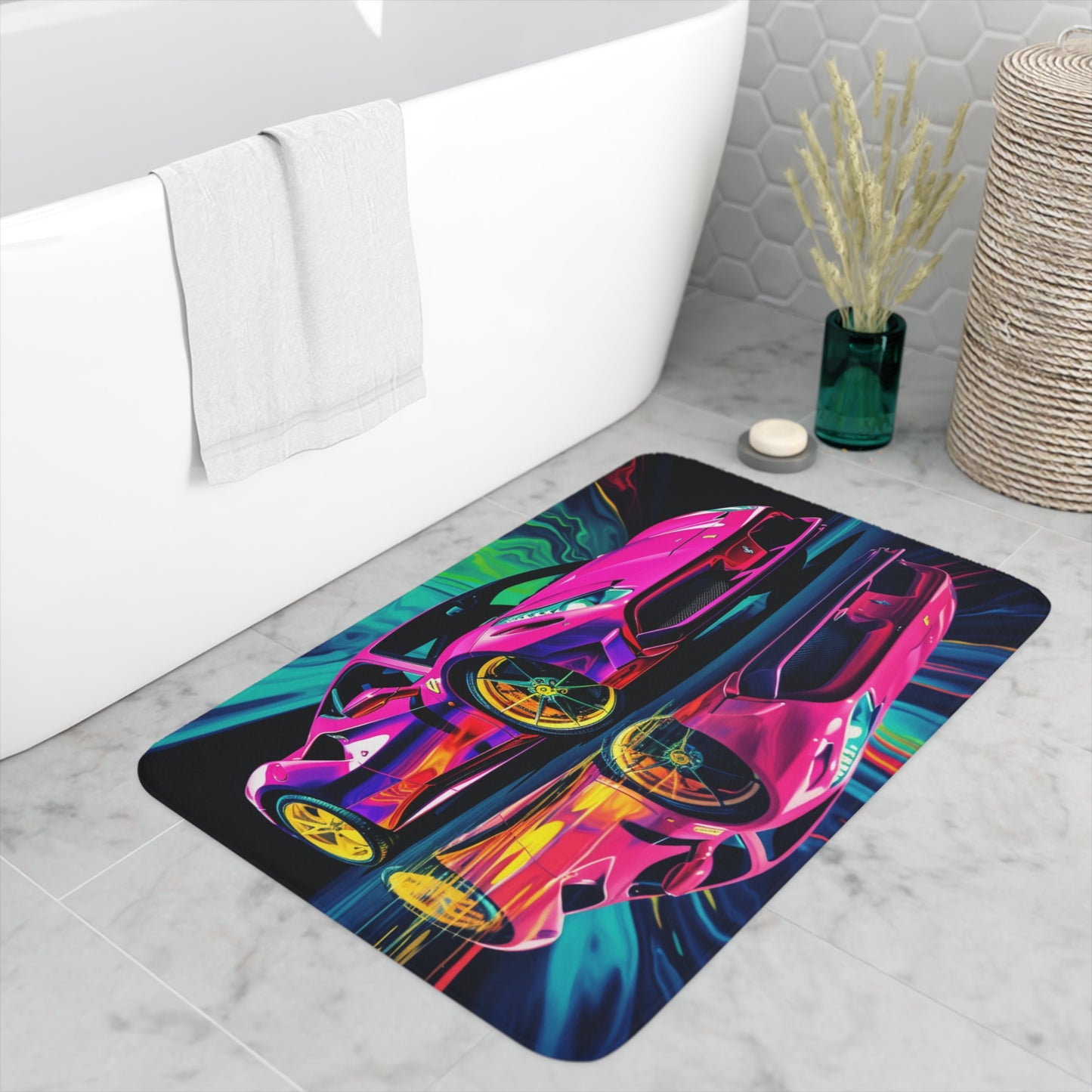 Memory Foam Bath Mat Pink Ferrari Macro 4