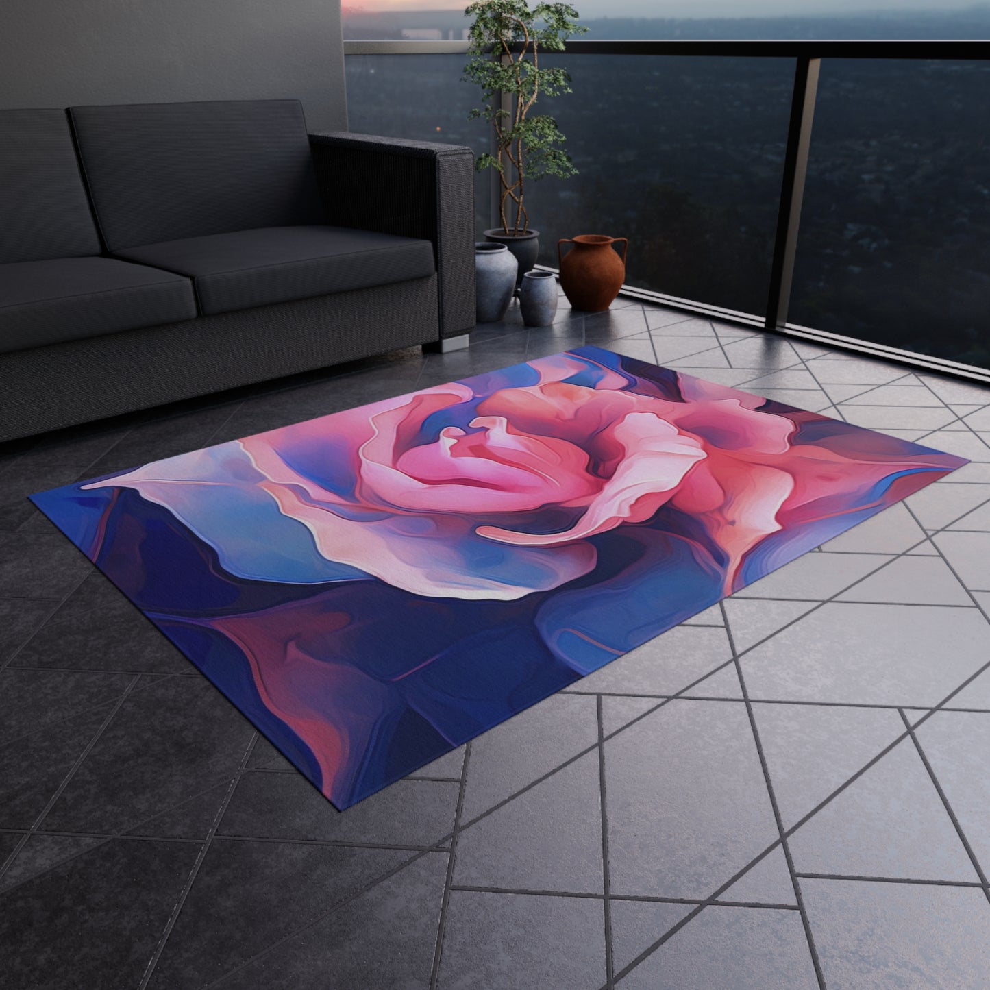 Outdoor Rug  Pink & Blue Tulip Rose 1