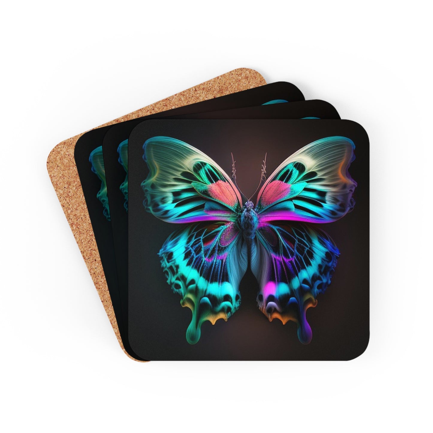 Corkwood Coaster Set Neon Butterfly Fusion 1