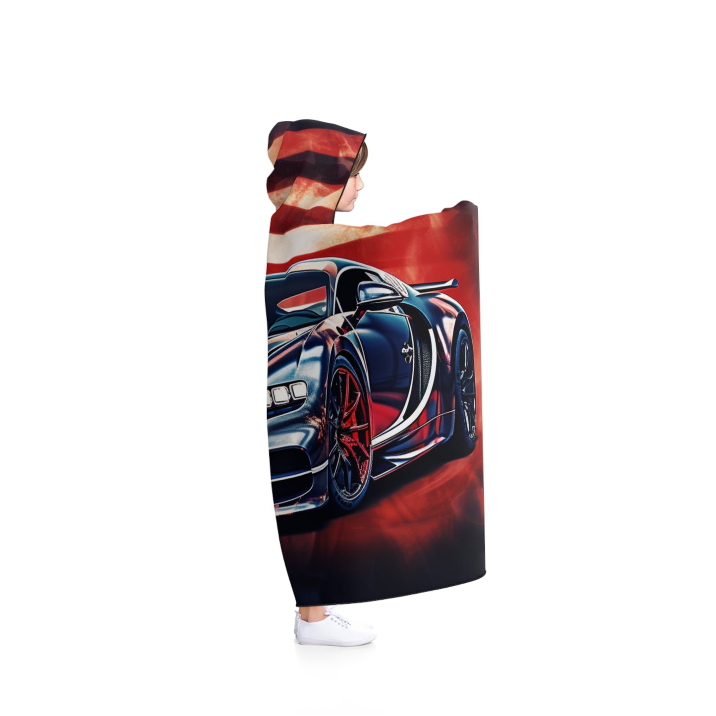 Hooded Blanket Abstract American Flag Background Bugatti 4