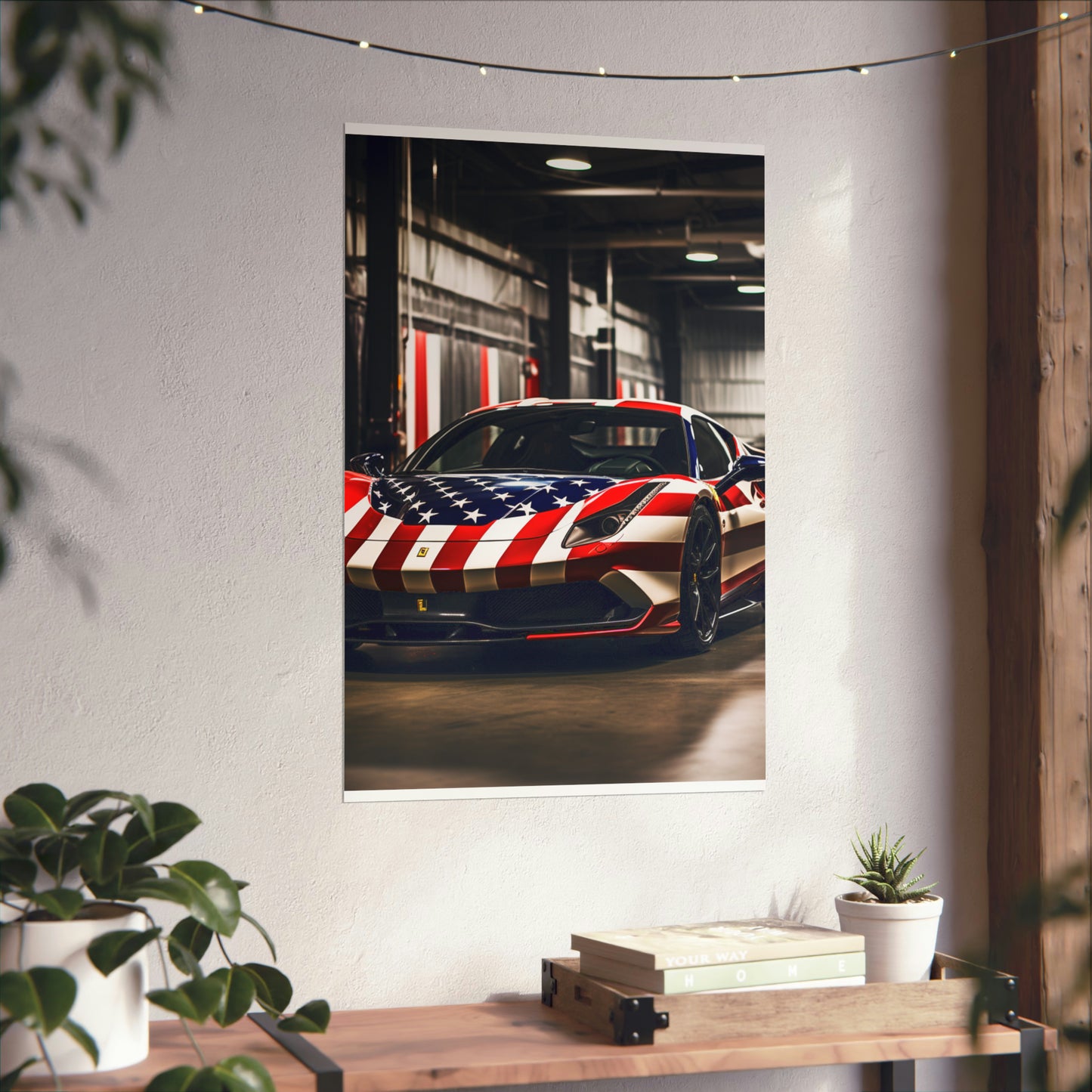 Premium Matte Vertical Posters American Flag Farrari 3