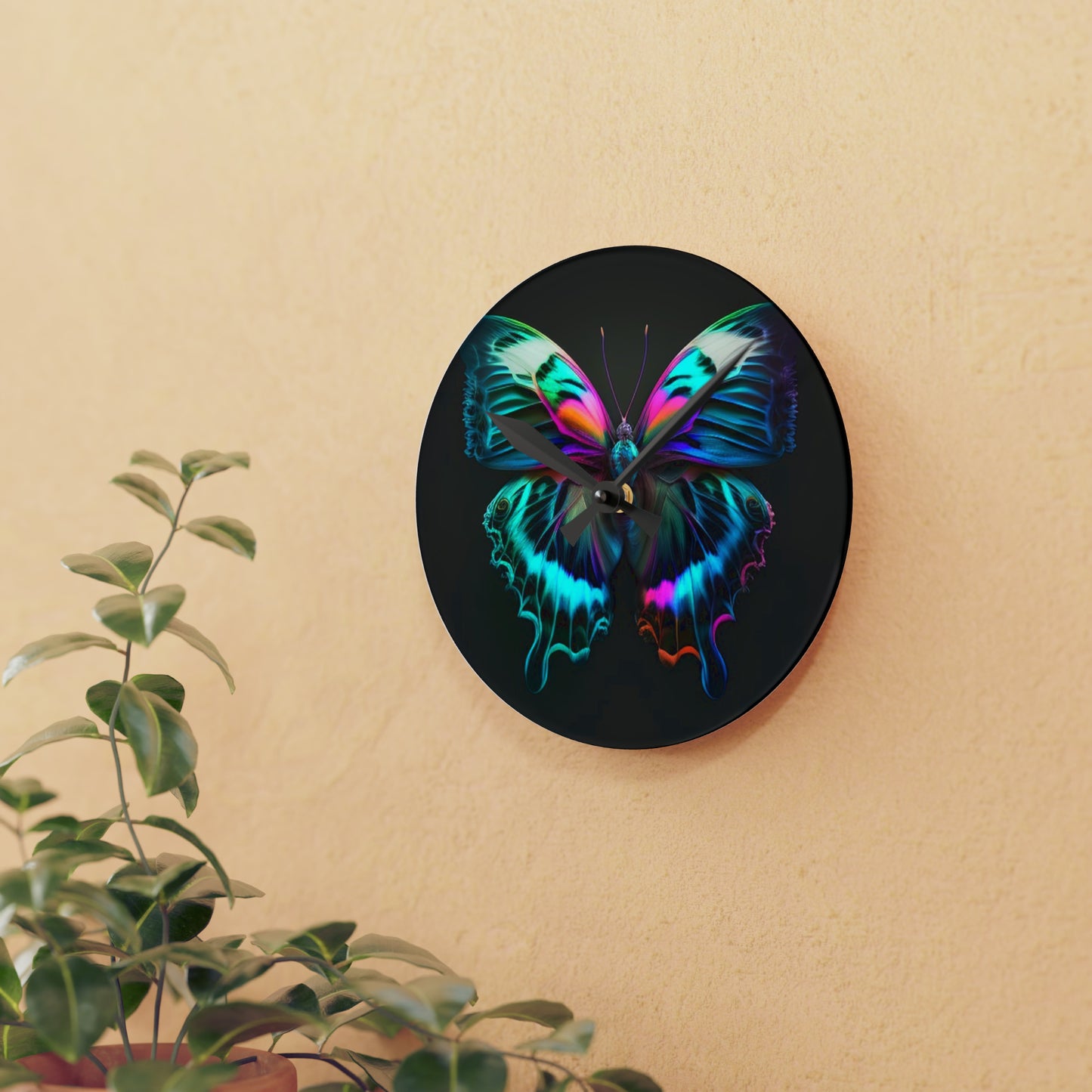 Acrylic Wall Clock Neon Butterfly Fusion 4