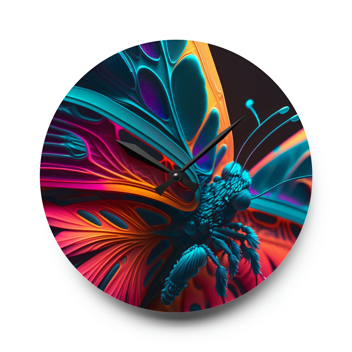 Acrylic Wall Clock Neon Butterfly Macro 4