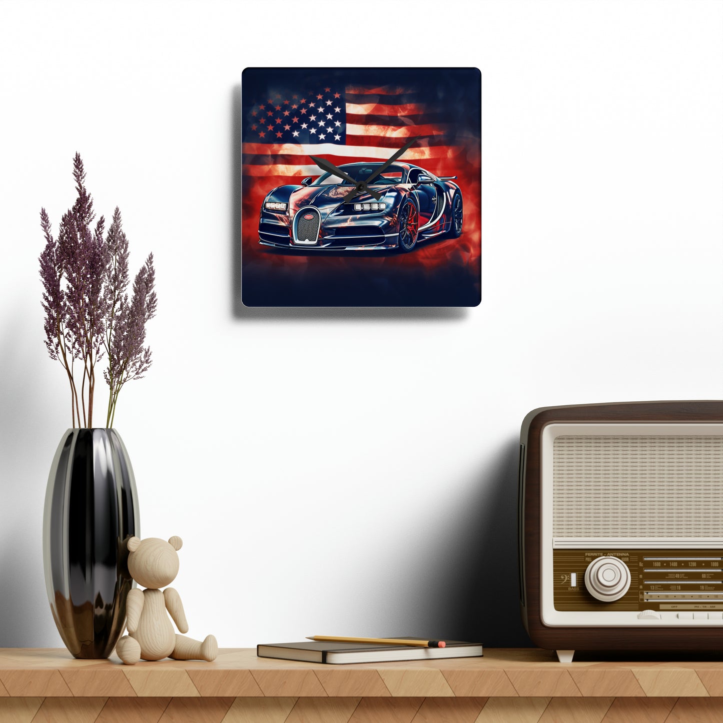 Acrylic Wall Clock Abstract American Flag Background Bugatti 4