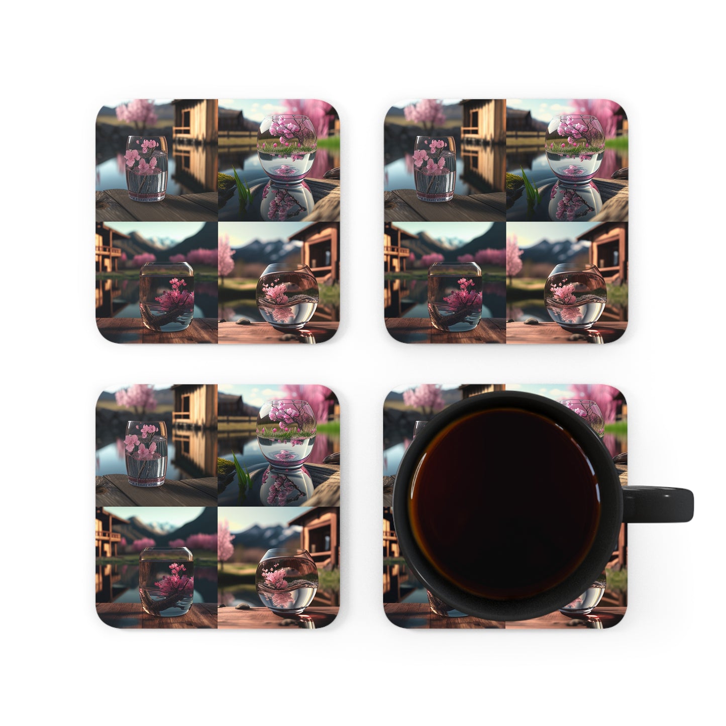 Corkwood Coaster Set Cherry Blossom 5