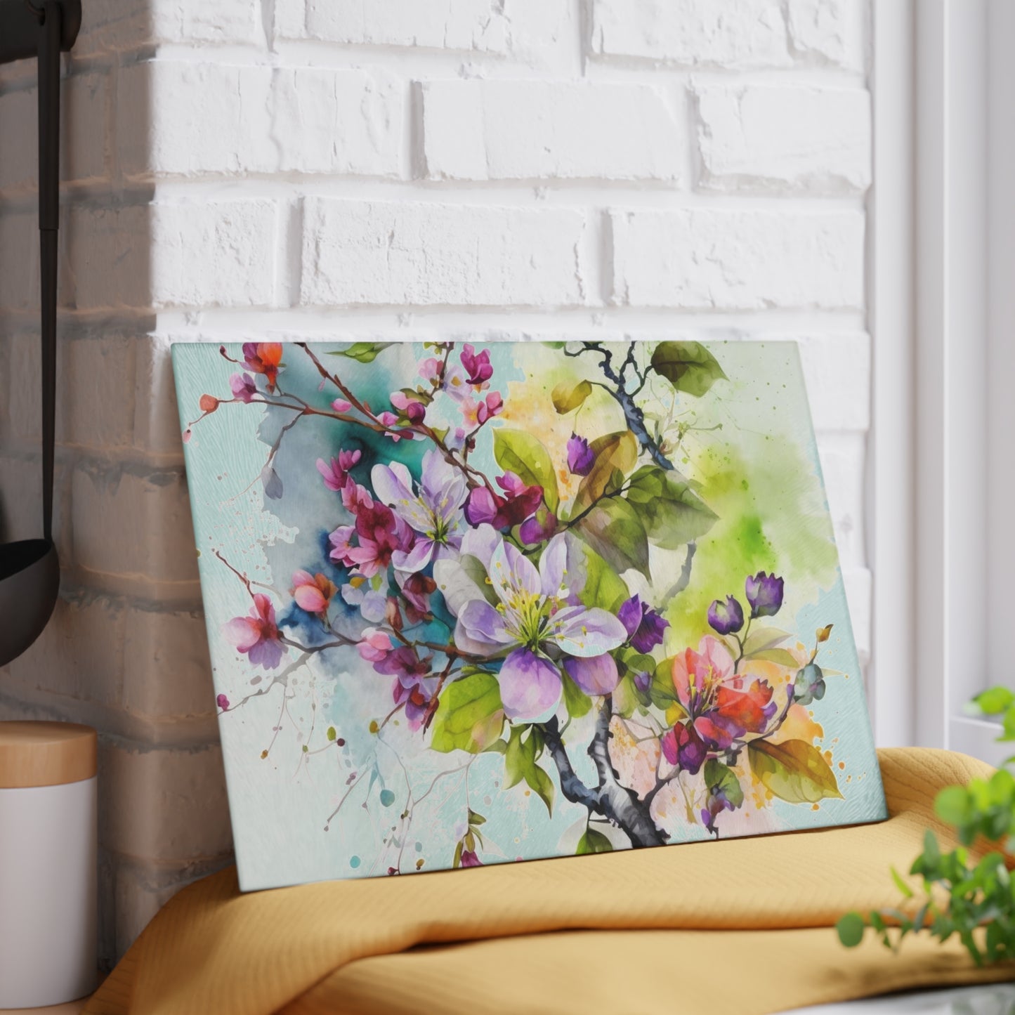 Glass Cutting Board Mother Nature Bright Spring Colors Realistic Watercolor 4