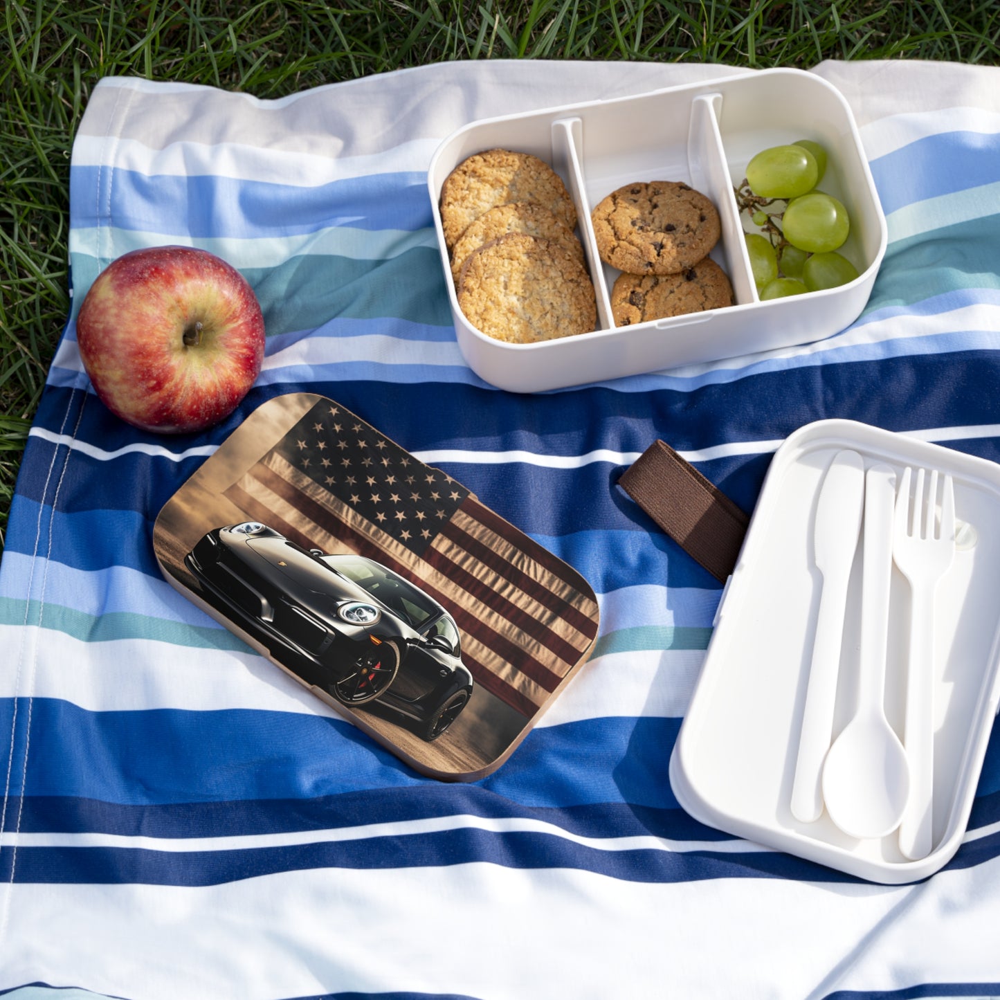 Bento Lunch Box American Flag Background Porsche 4
