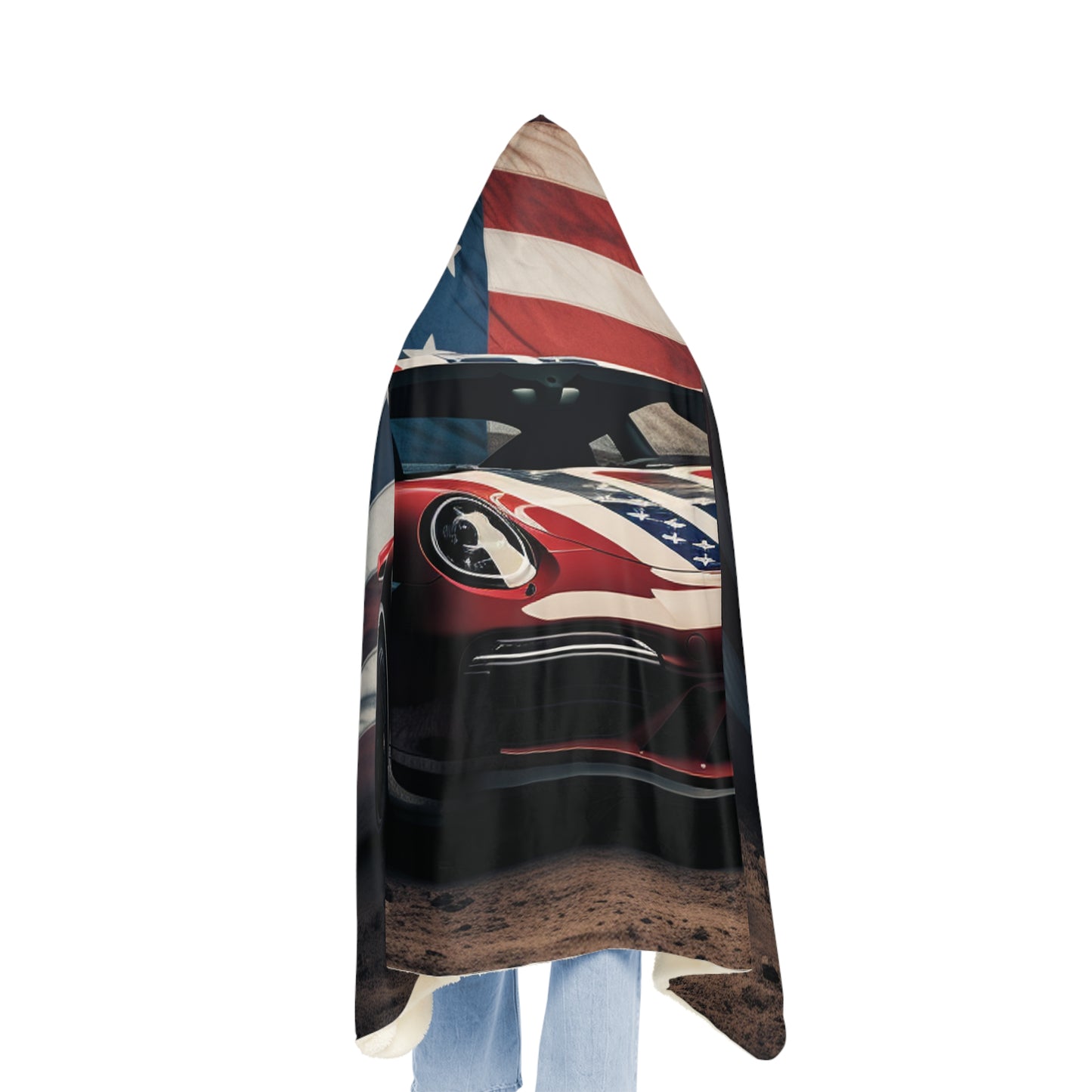 Snuggle Hooded Blanket American Flag Background Porsche 3