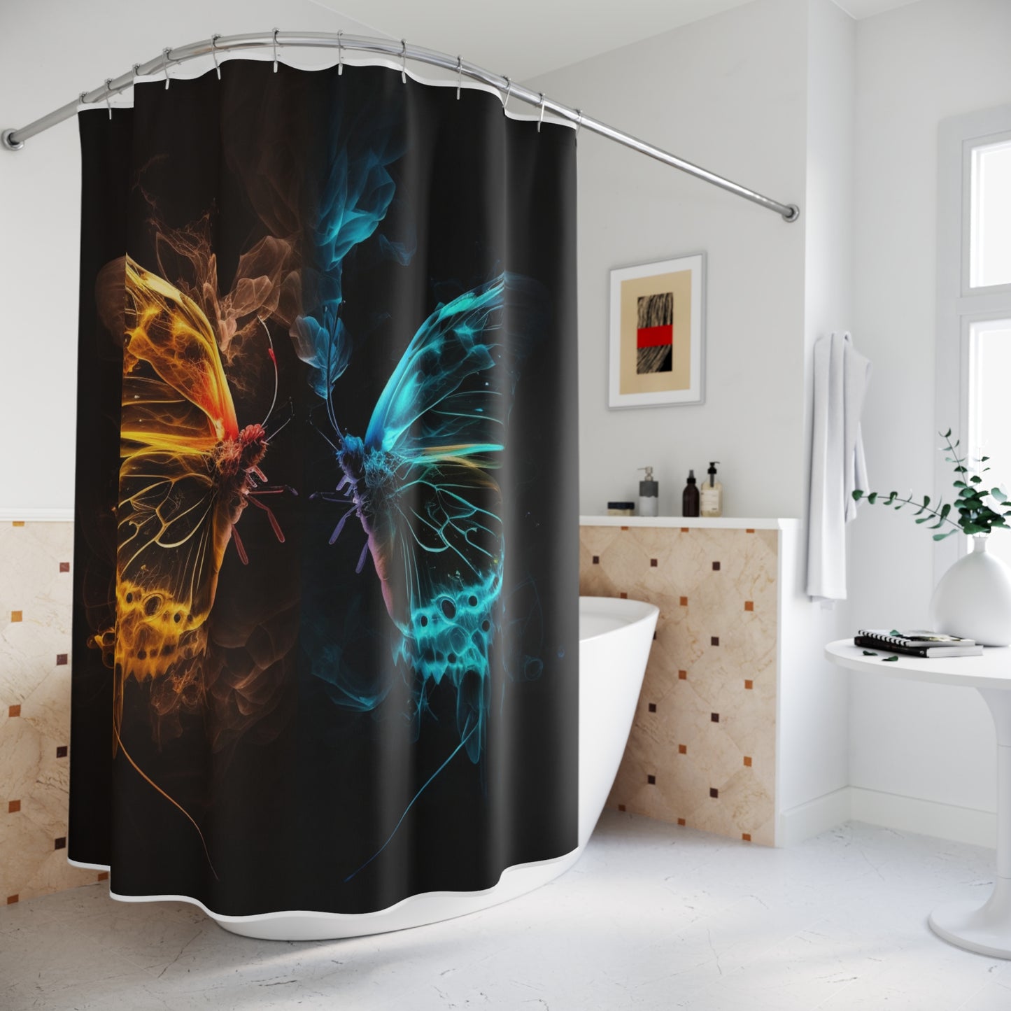 Polyester Shower Curtain Kiss Neon Butterfly 8