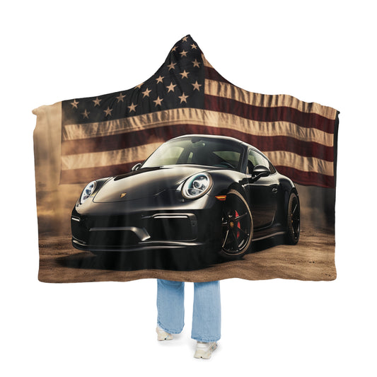 Snuggle Hooded Blanket American Flag Background Porsche 4