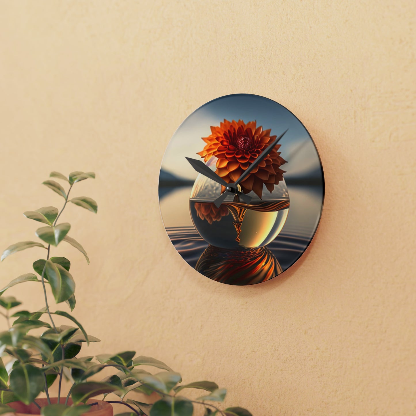 Acrylic Wall Clock Dahlia Orange 1