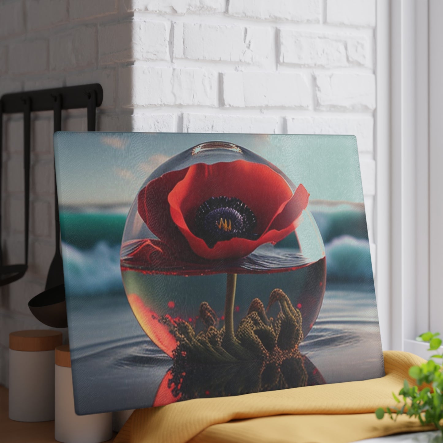 Glass Cutting Board Red Anemone in a Vase 4