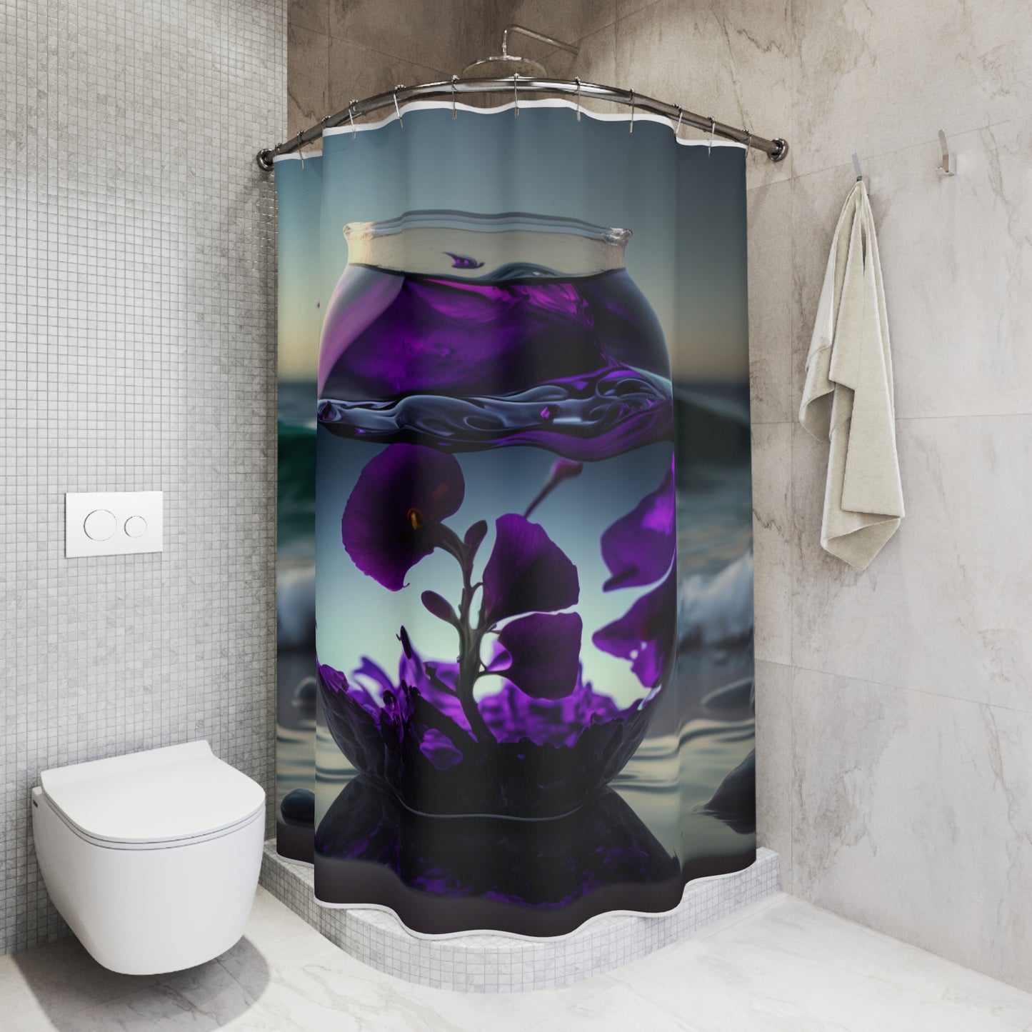 Polyester Shower Curtain Purple Sweet pea in a vase 4