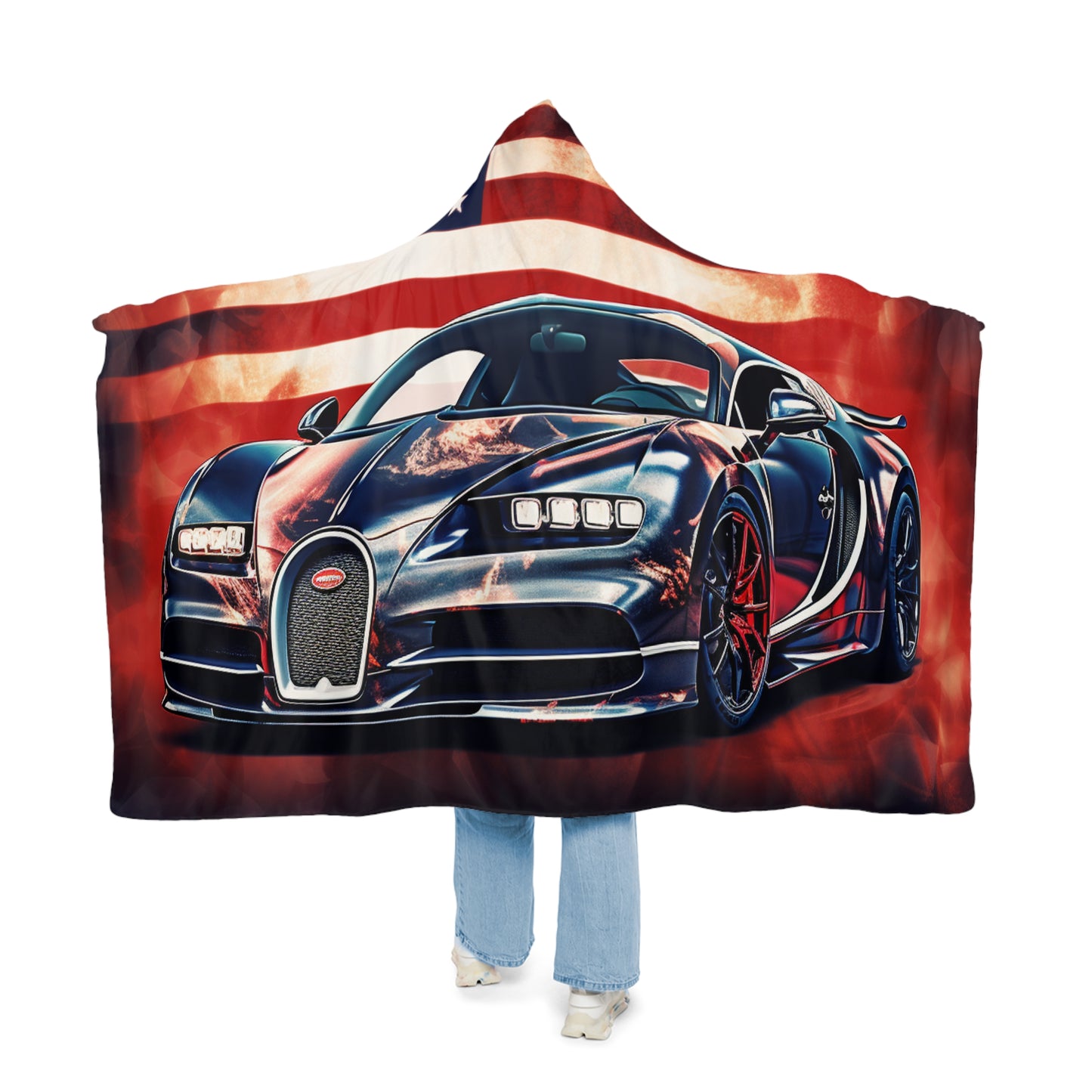 Snuggle Hooded Blanket Abstract American Flag Background Bugatti 4