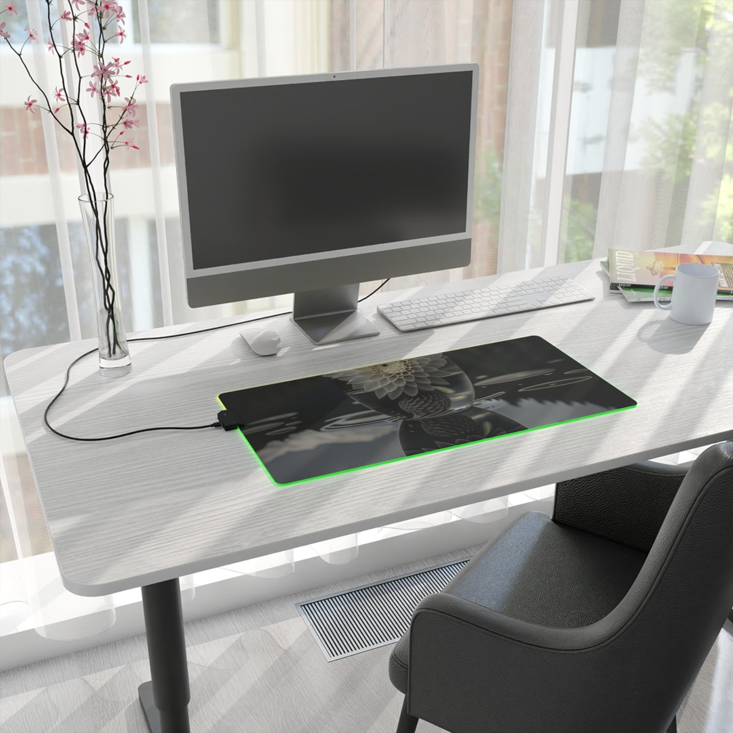 LED Gaming Mouse Pad White Dahlia 3