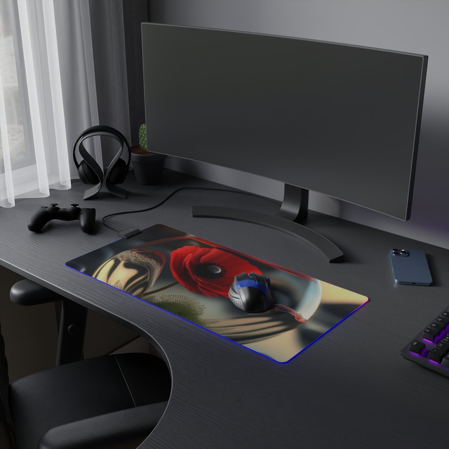 LED Gaming Mouse Pad Red Anemone in a Vase 3