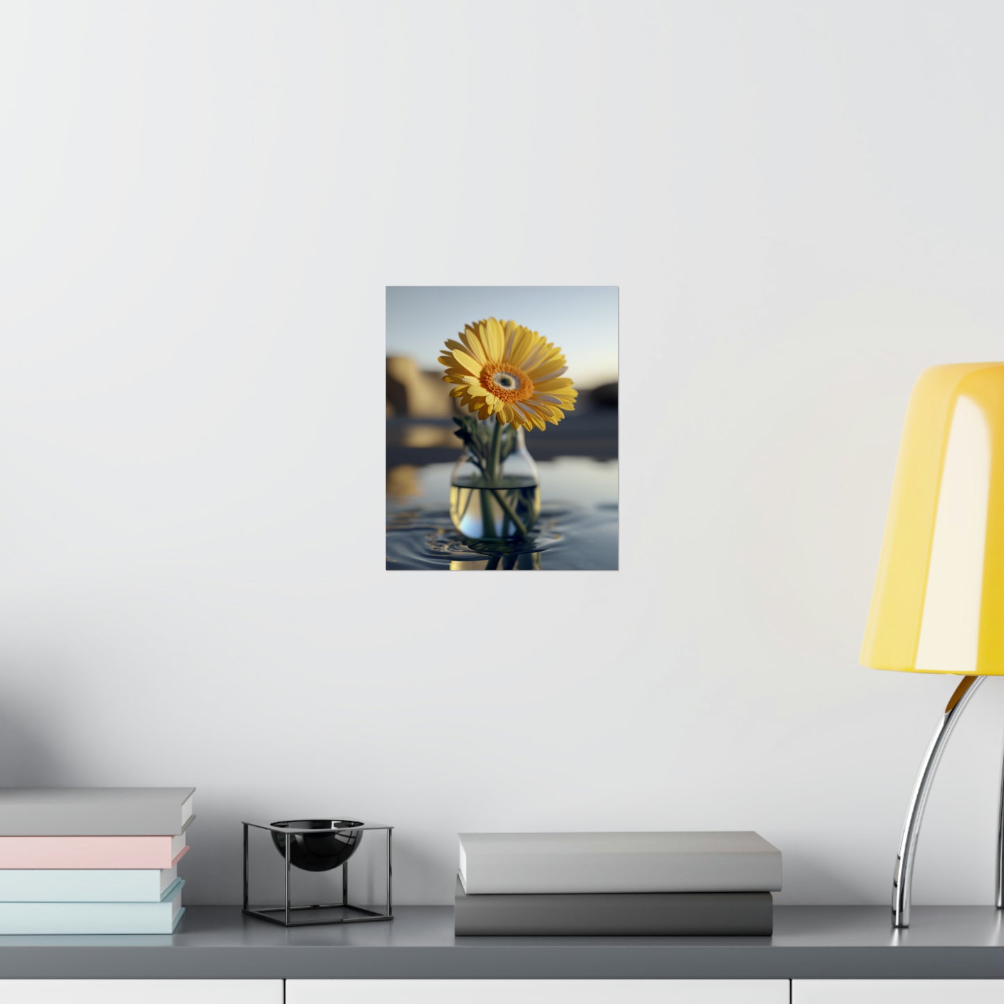 Premium Matte Vertical Posters yello Gerbera glass 4