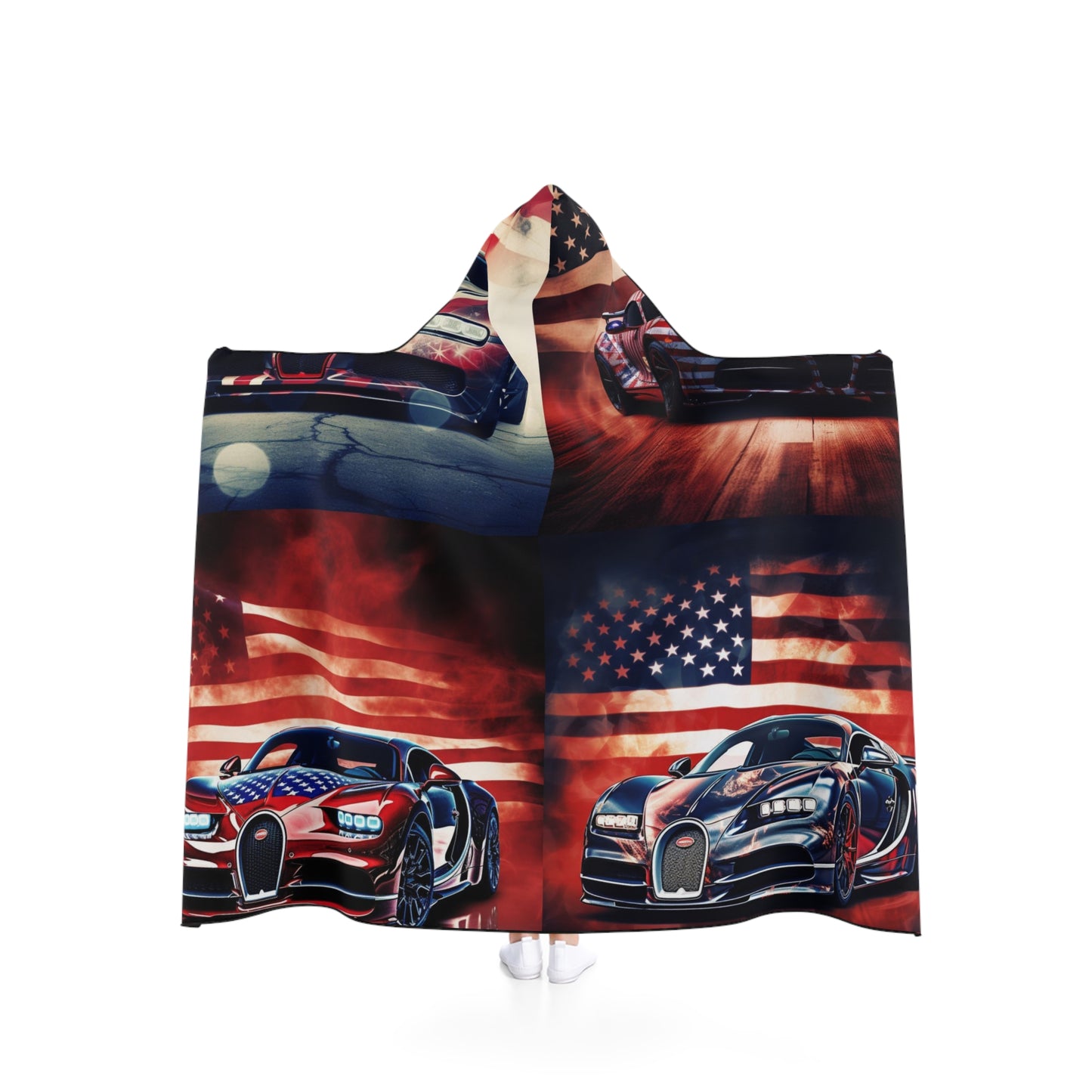 Hooded Blanket Abstract American Flag Background Bugatti 5